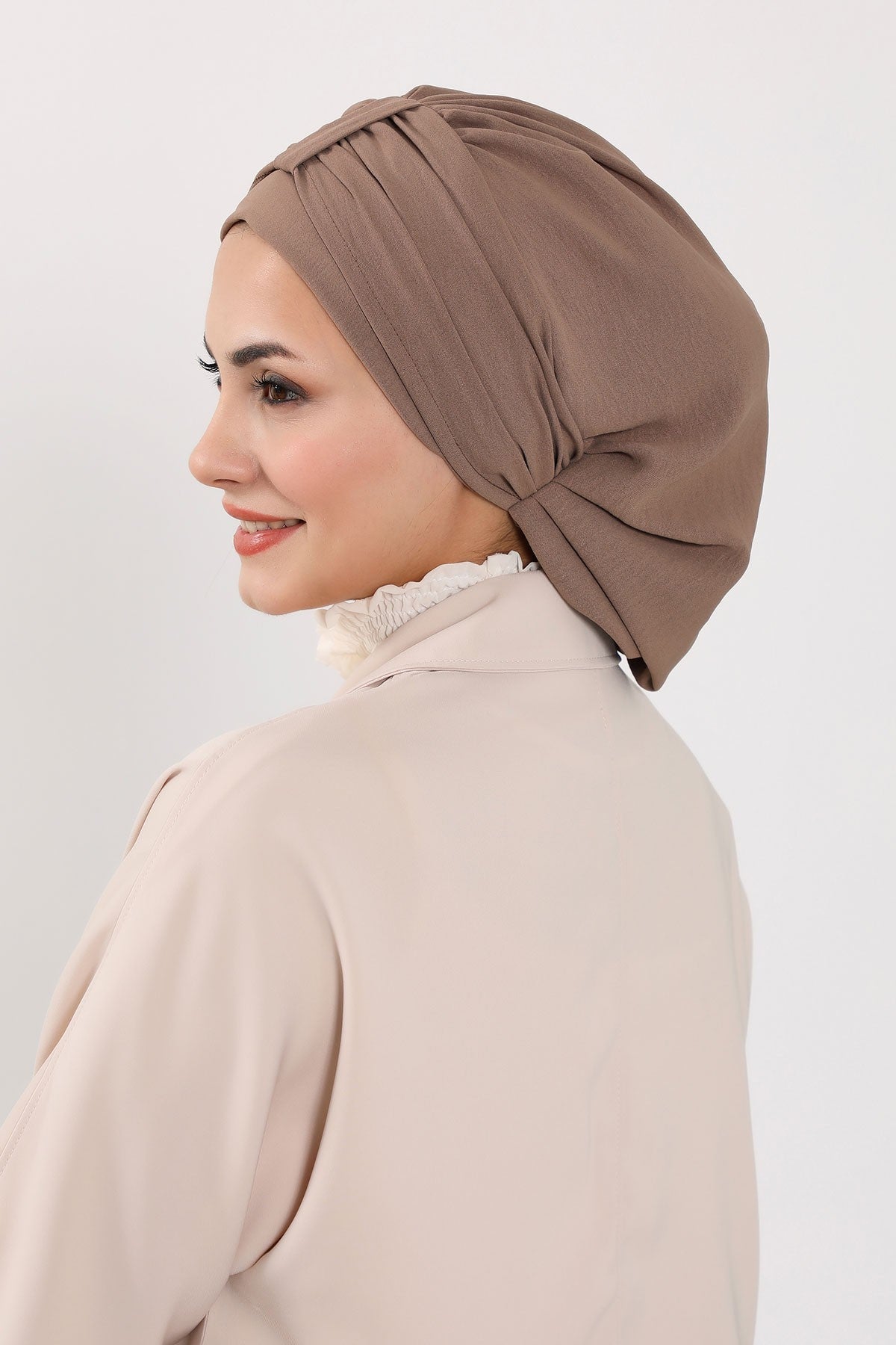 Chic Instant Turban Hat for Women, Modest Fashion Head Cover with Aerobin Fabric, Easy Slip-On Hijab Cap for Everyday Use,HT-90 Chocolate