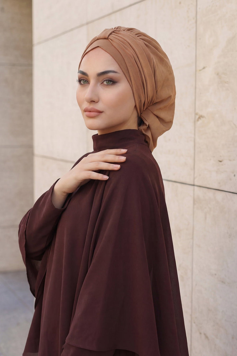 Chic Instant Turban Hat for Women, Modest Fashion Head Cover with Aerobin Fabric, Easy Slip-On Hijab Cap for Everyday Use,HT-90 Camel