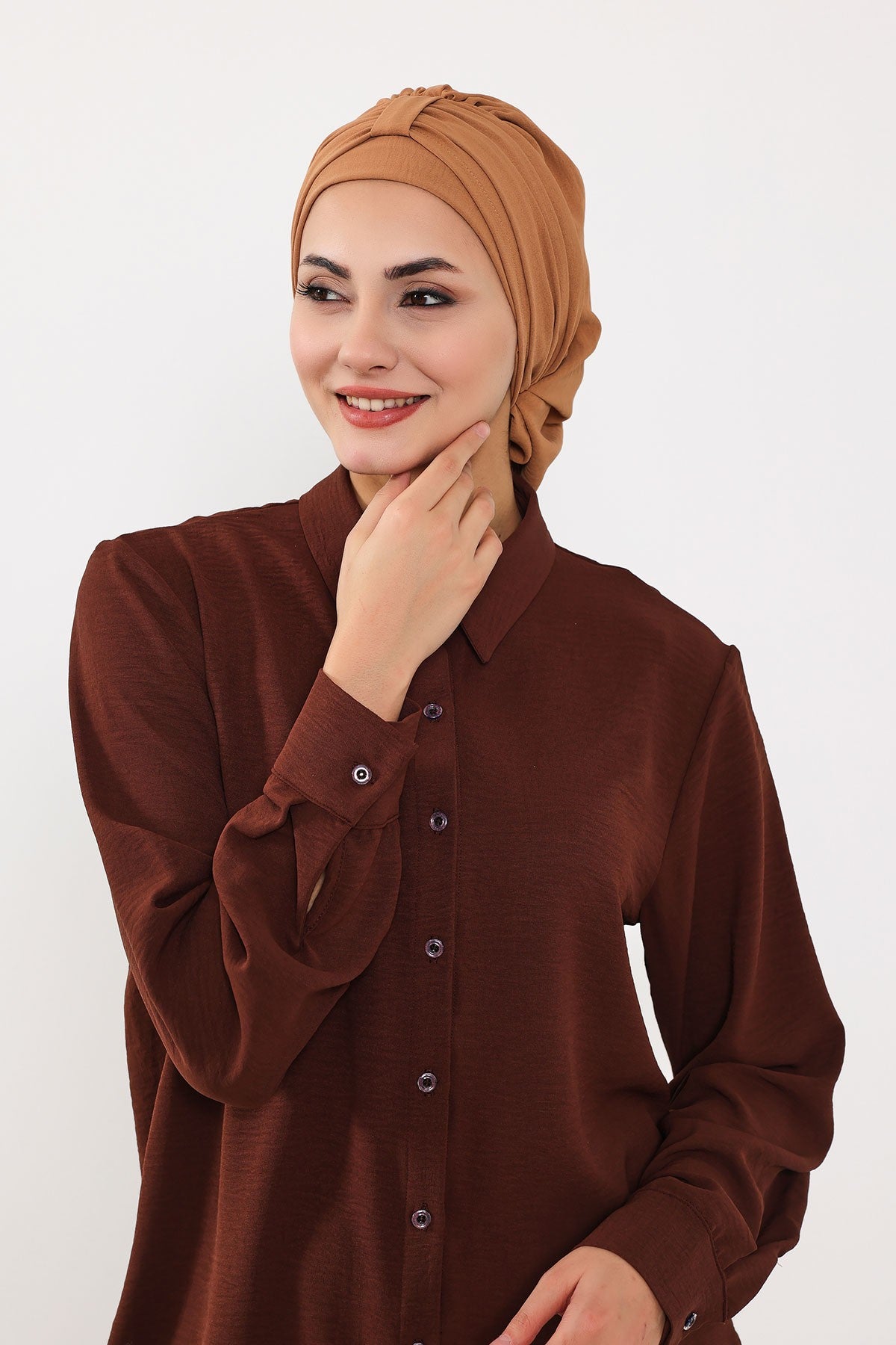 Chic Instant Turban Hat for Women, Modest Fashion Head Cover with Aerobin Fabric, Easy Slip-On Hijab Cap for Everyday Use,HT-90 Camel