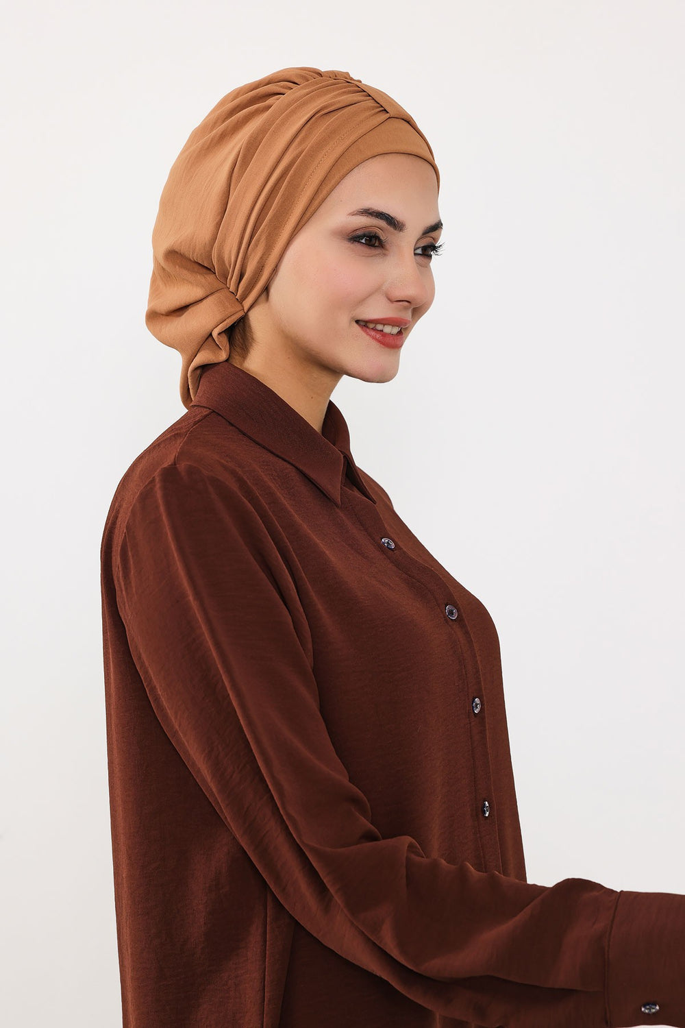 Chic Instant Turban Hat for Women, Modest Fashion Head Cover with Aerobin Fabric, Easy Slip-On Hijab Cap for Everyday Use,HT-90 Camel
