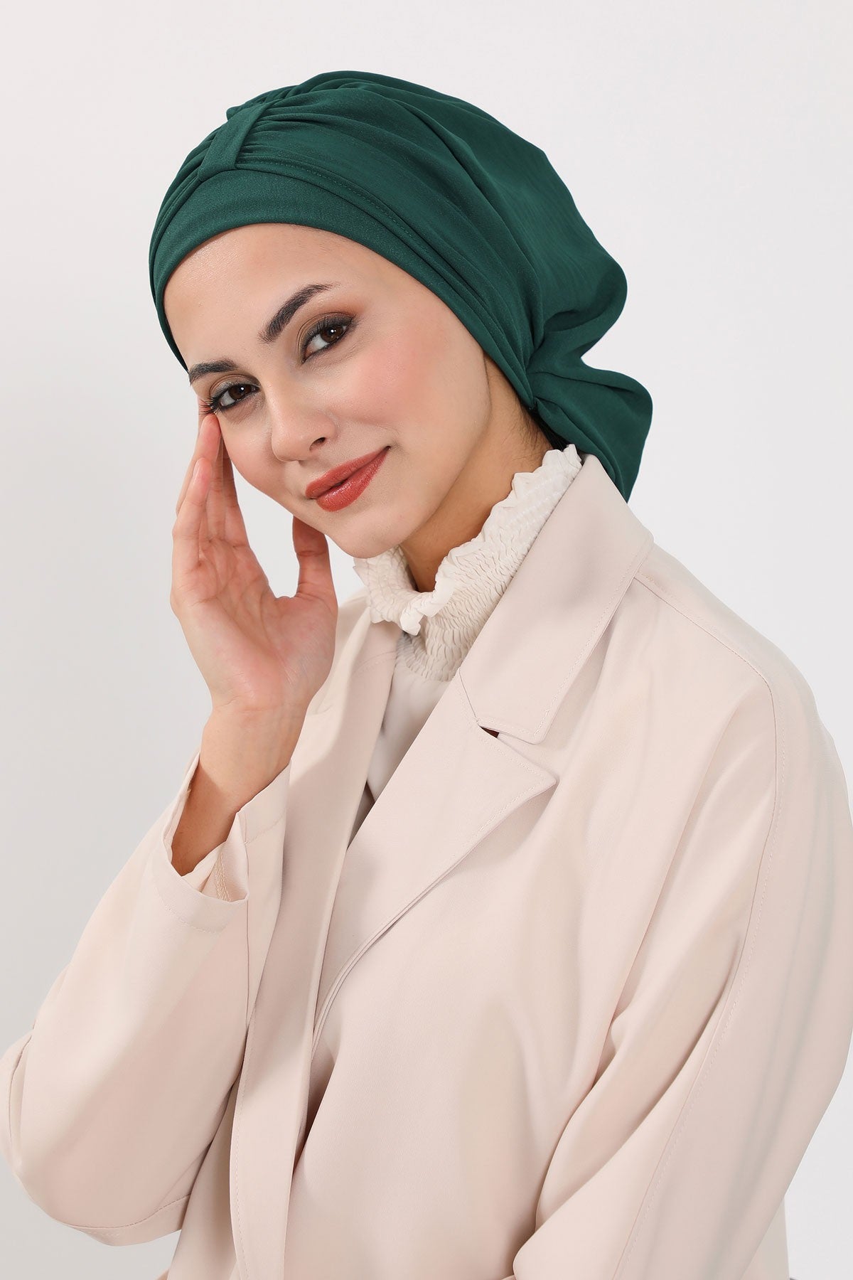 Chic Instant Turban Hat for Women, Modest Fashion Head Cover with Aerobin Fabric, Easy Slip-On Hijab Cap for Everyday Use,HT-90 Dark Green