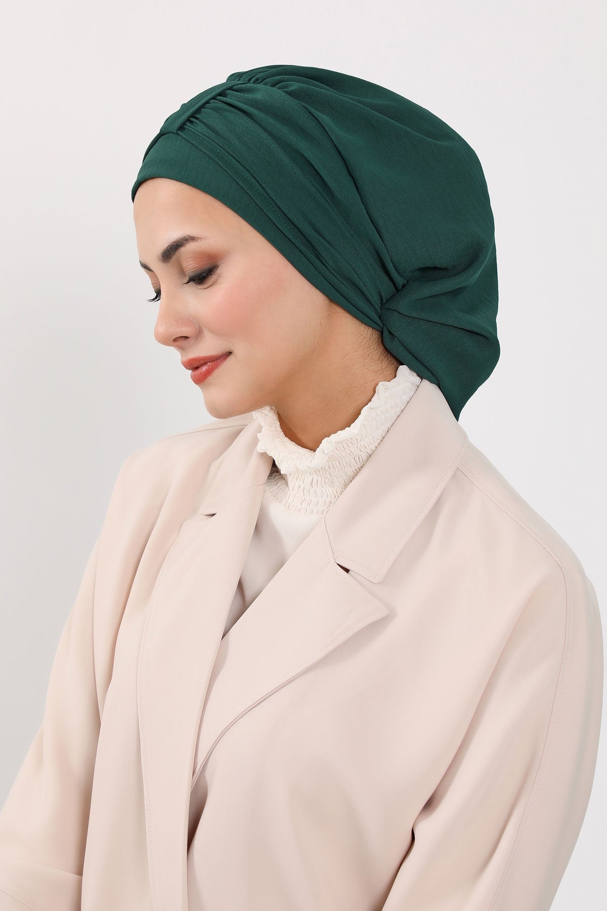 Chic Instant Turban Hat for Women, Modest Fashion Head Cover with Aerobin Fabric, Easy Slip-On Hijab Cap for Everyday Use,HT-90 Dark Green