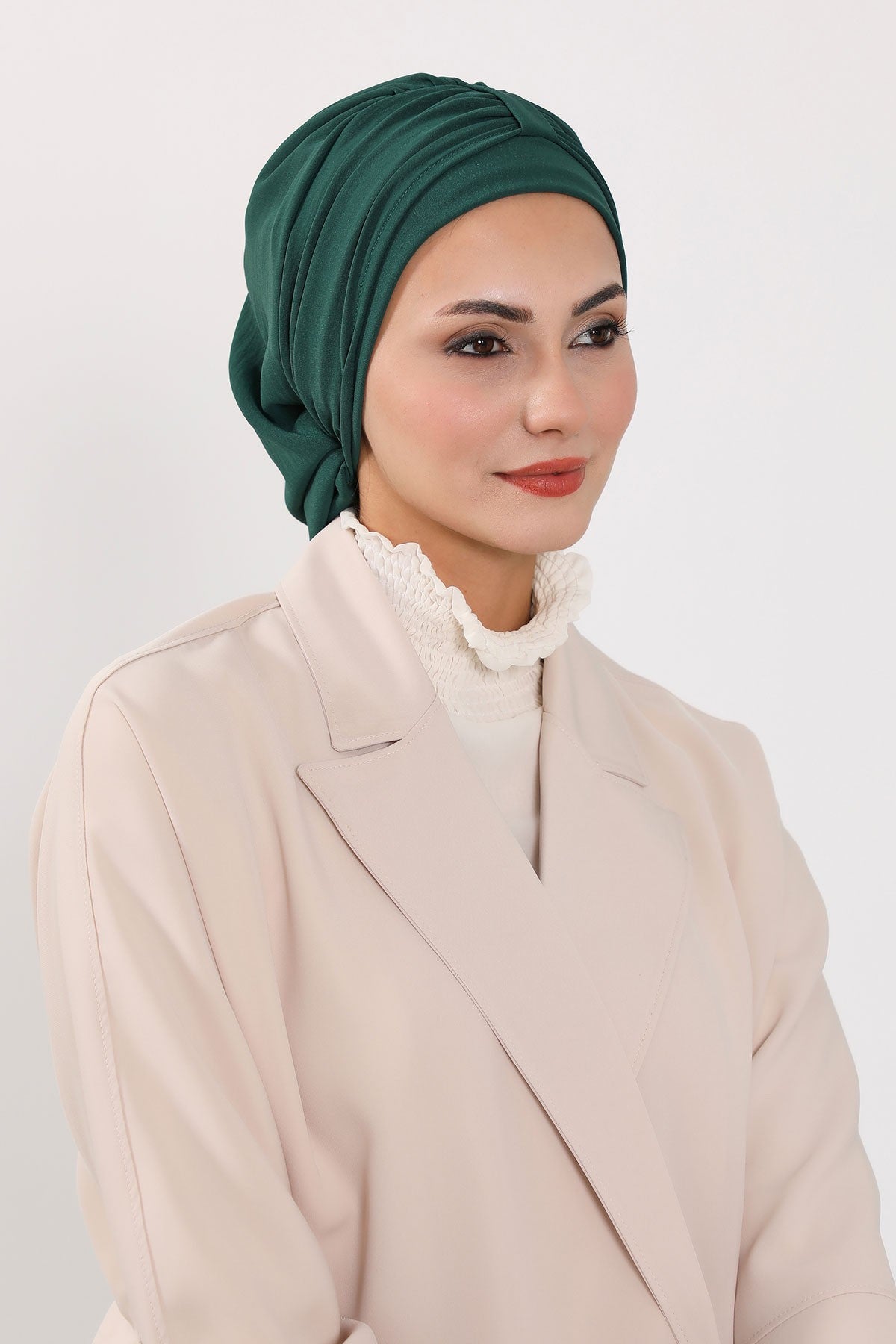 Chic Instant Turban Hat for Women, Modest Fashion Head Cover with Aerobin Fabric, Easy Slip-On Hijab Cap for Everyday Use,HT-90 Dark Green
