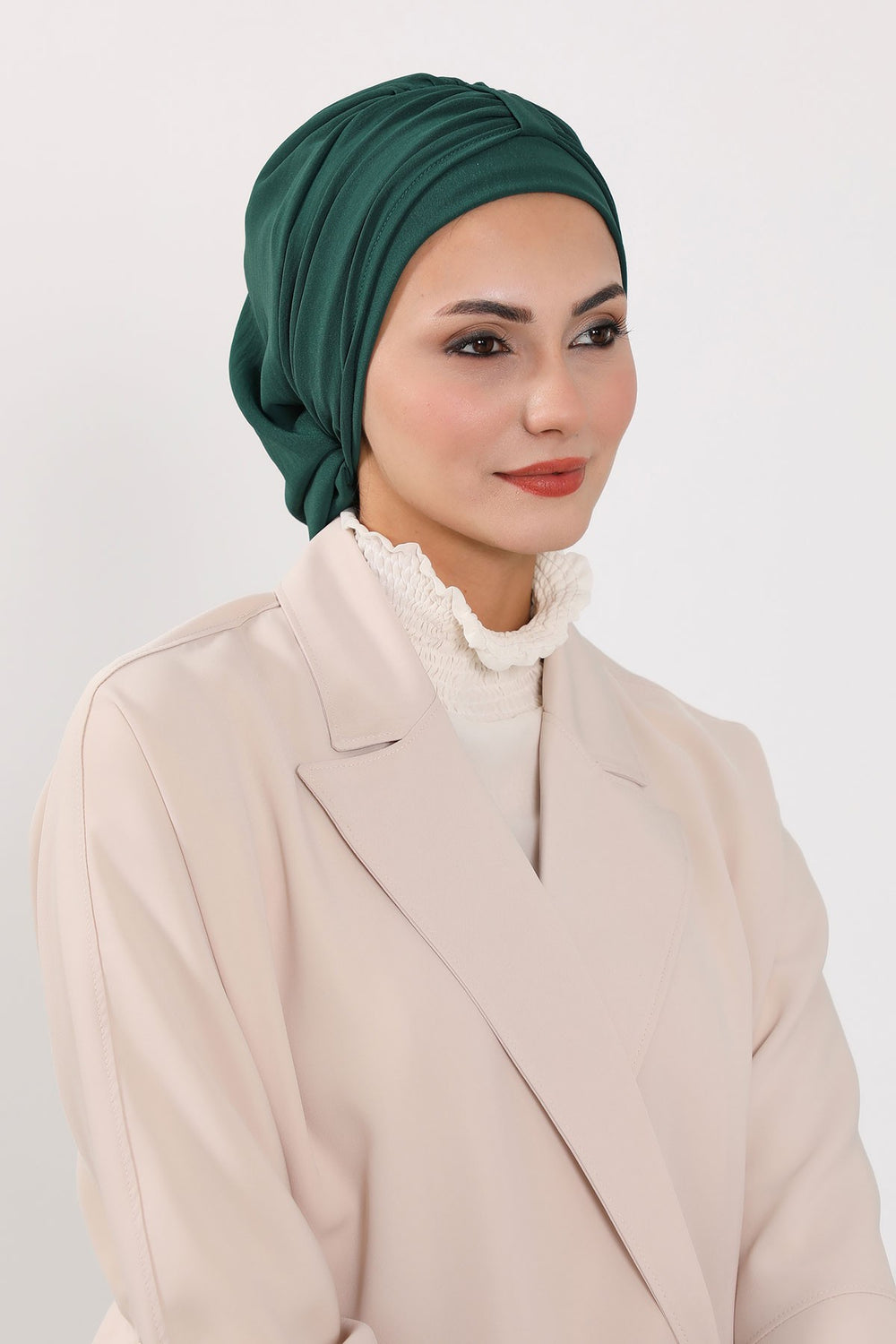 Chic Instant Turban Hat for Women, Modest Fashion Head Cover with Aerobin Fabric, Easy Slip-On Hijab Cap for Everyday Use,HT-90 Dark Green