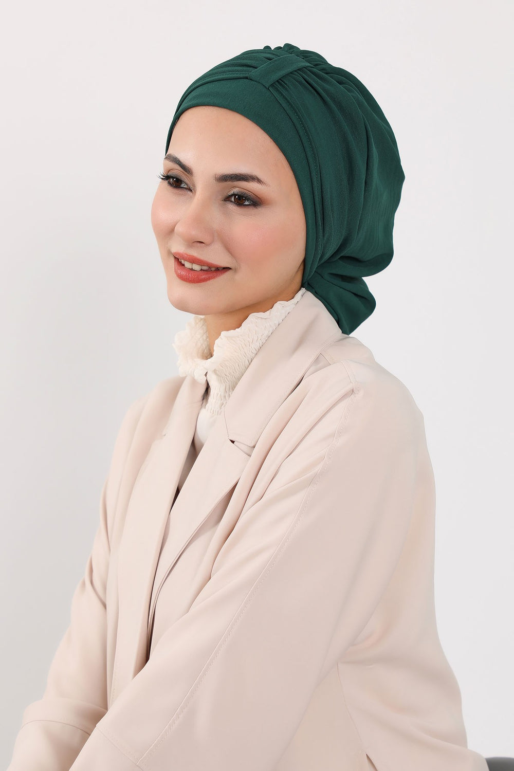 Chic Instant Turban Hat for Women, Modest Fashion Head Cover with Aerobin Fabric, Easy Slip-On Hijab Cap for Everyday Use,HT-90 Dark Green