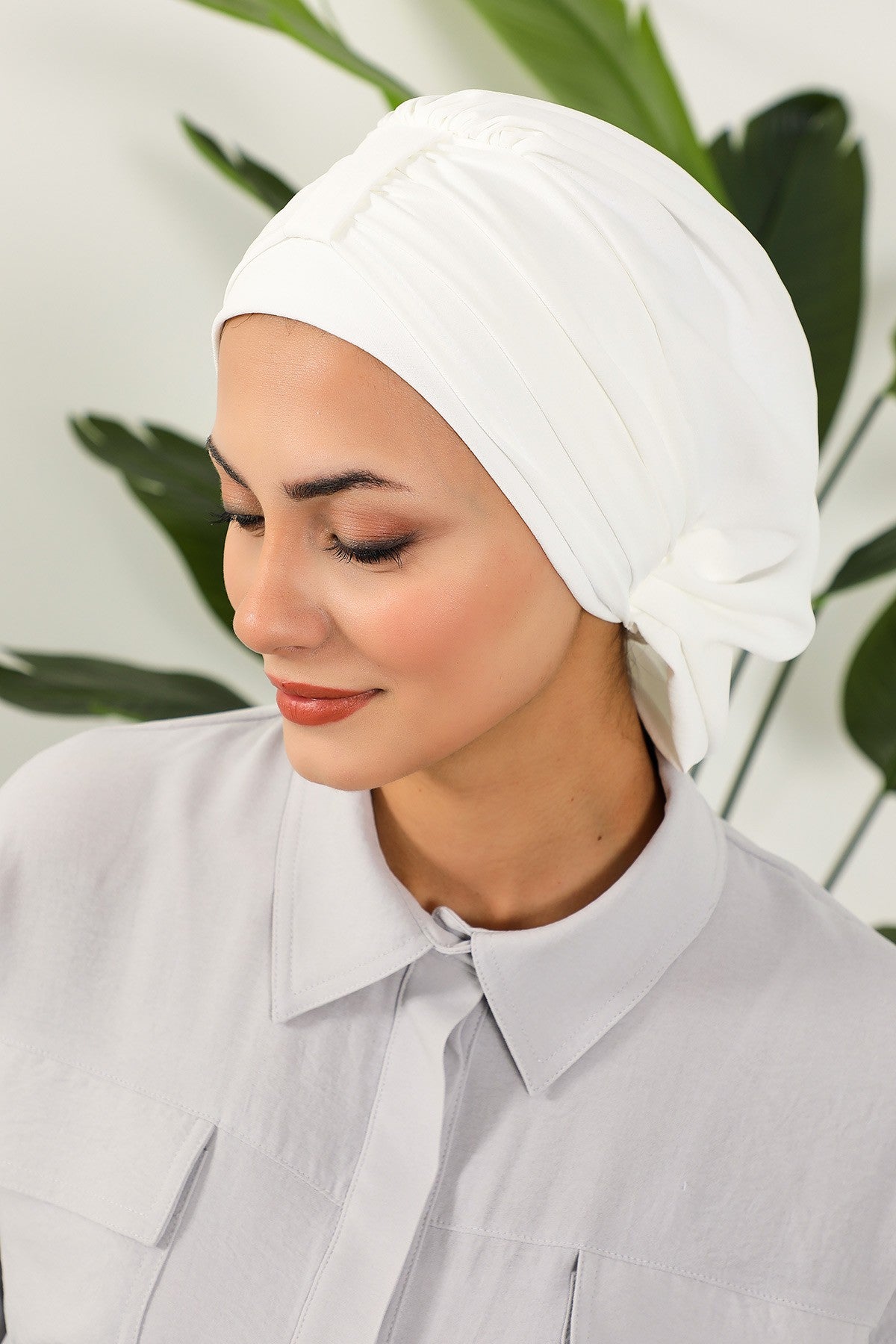 Chic Instant Turban Hat for Women, Modest Fashion Head Cover with Aerobin Fabric, Easy Slip-On Hijab Cap for Everyday Use,HT-90 Ecru