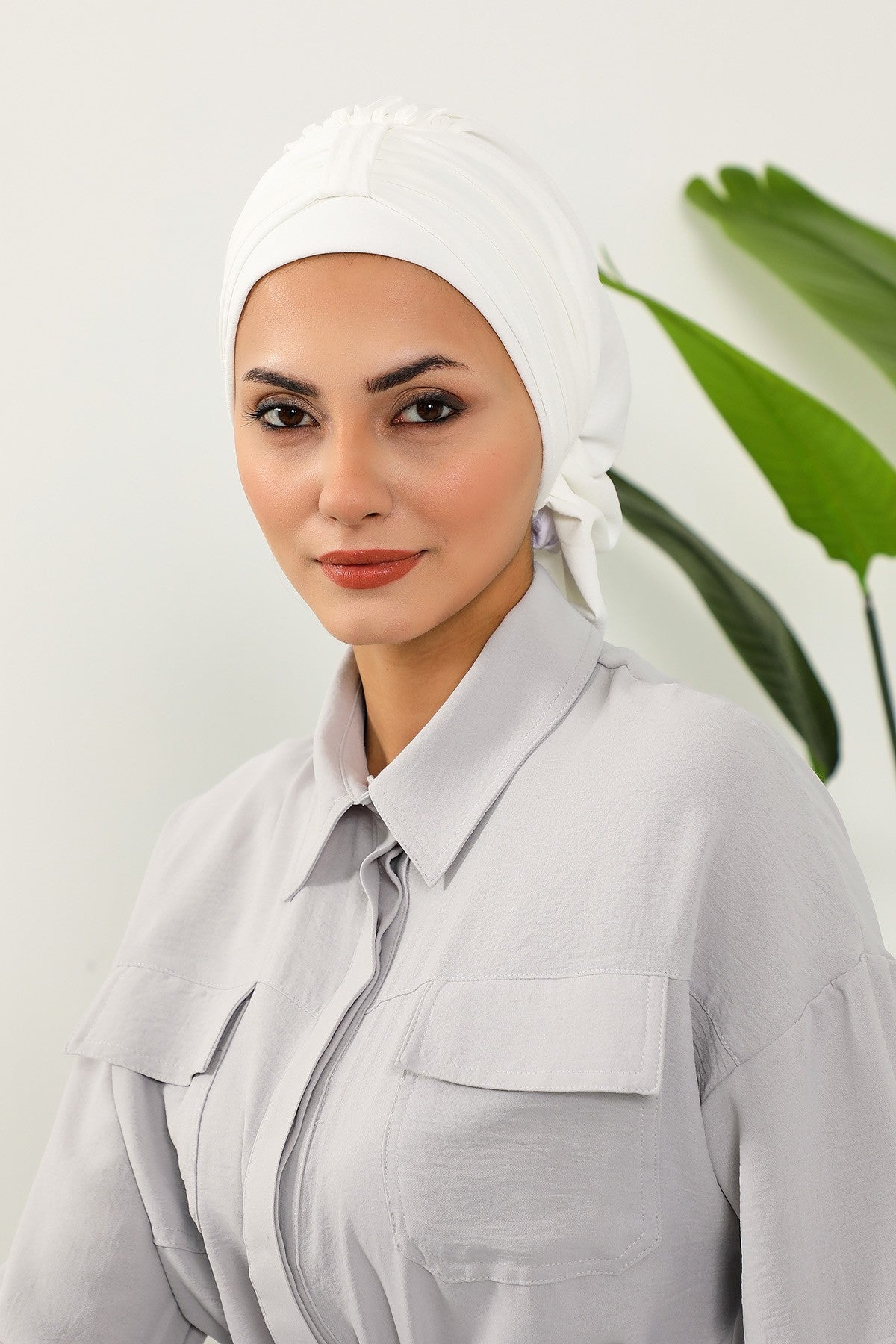 Chic Instant Turban Hat for Women, Modest Fashion Head Cover with Aerobin Fabric, Easy Slip-On Hijab Cap for Everyday Use,HT-90 Ecru