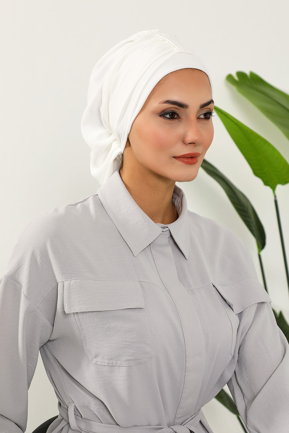 Chic Instant Turban Hat for Women, Modest Fashion Head Cover with Aerobin Fabric, Easy Slip-On Hijab Cap for Everyday Use,HT-90 Ecru