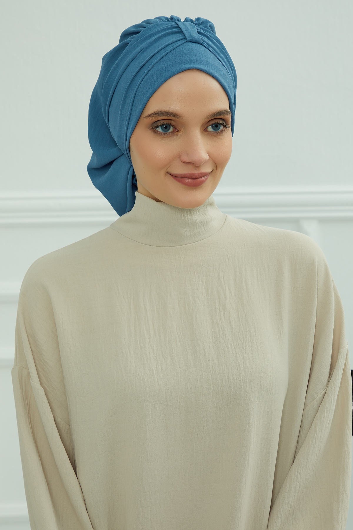 Chic Instant Turban Hat for Women, Modest Fashion Head Cover with Aerobin Fabric, Easy Slip-On Hijab Cap for Everyday Use,HT-90 İndigo