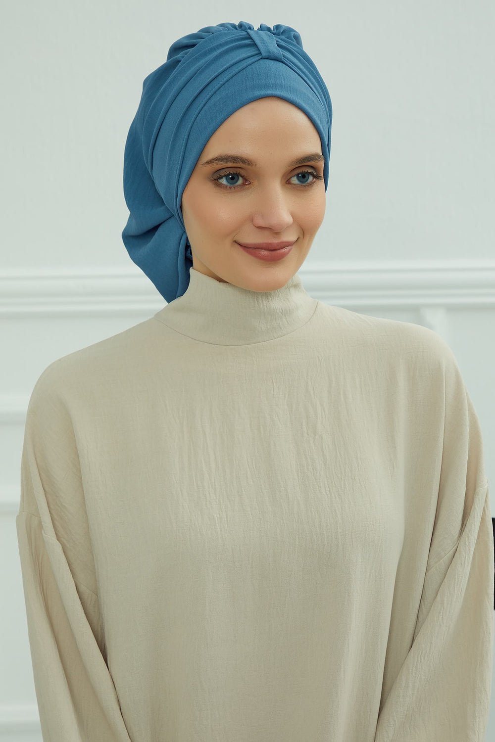 Chic Instant Turban Hat for Women, Modest Fashion Head Cover with Aerobin Fabric, Easy Slip-On Hijab Cap for Everyday Use,HT-90 İndigo