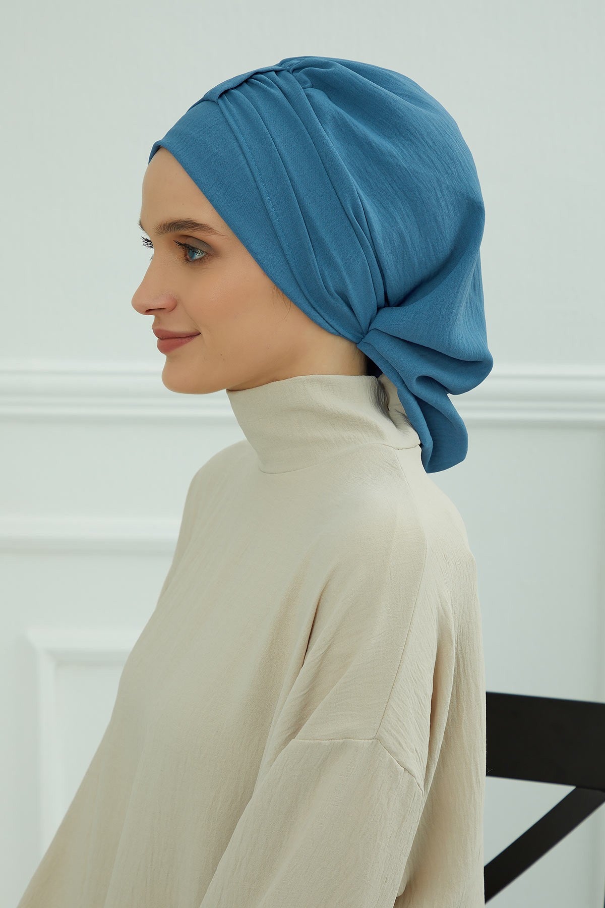 Chic Instant Turban Hat for Women, Modest Fashion Head Cover with Aerobin Fabric, Easy Slip-On Hijab Cap for Everyday Use,HT-90 İndigo