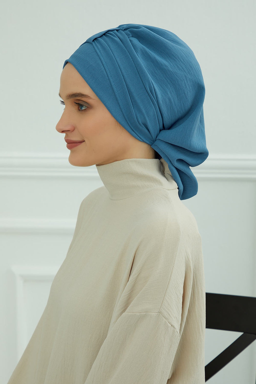 Chic Instant Turban Hat for Women, Modest Fashion Head Cover with Aerobin Fabric, Easy Slip-On Hijab Cap for Everyday Use,HT-90 İndigo