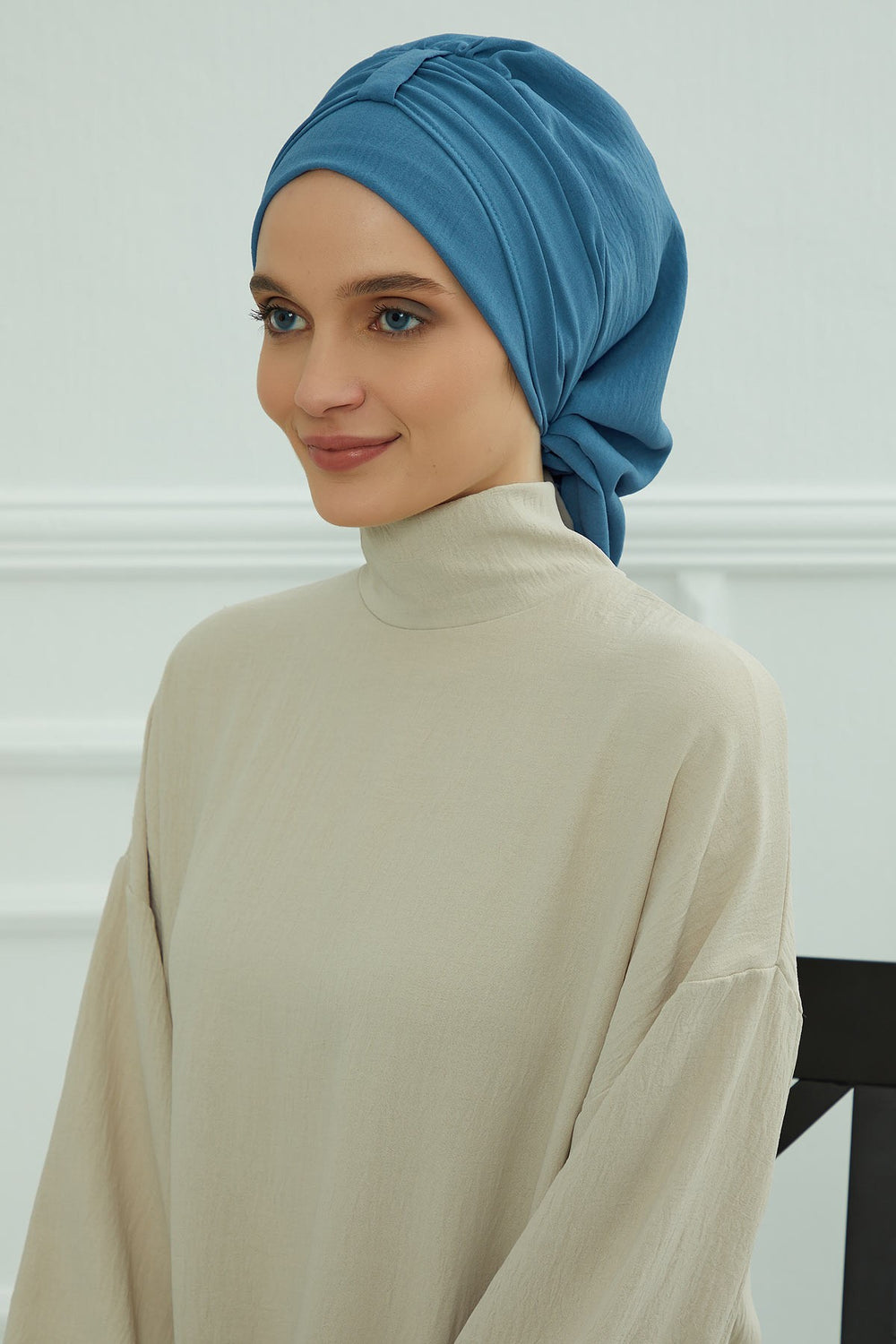 Chic Instant Turban Hat for Women, Modest Fashion Head Cover with Aerobin Fabric, Easy Slip-On Hijab Cap for Everyday Use,HT-90 İndigo