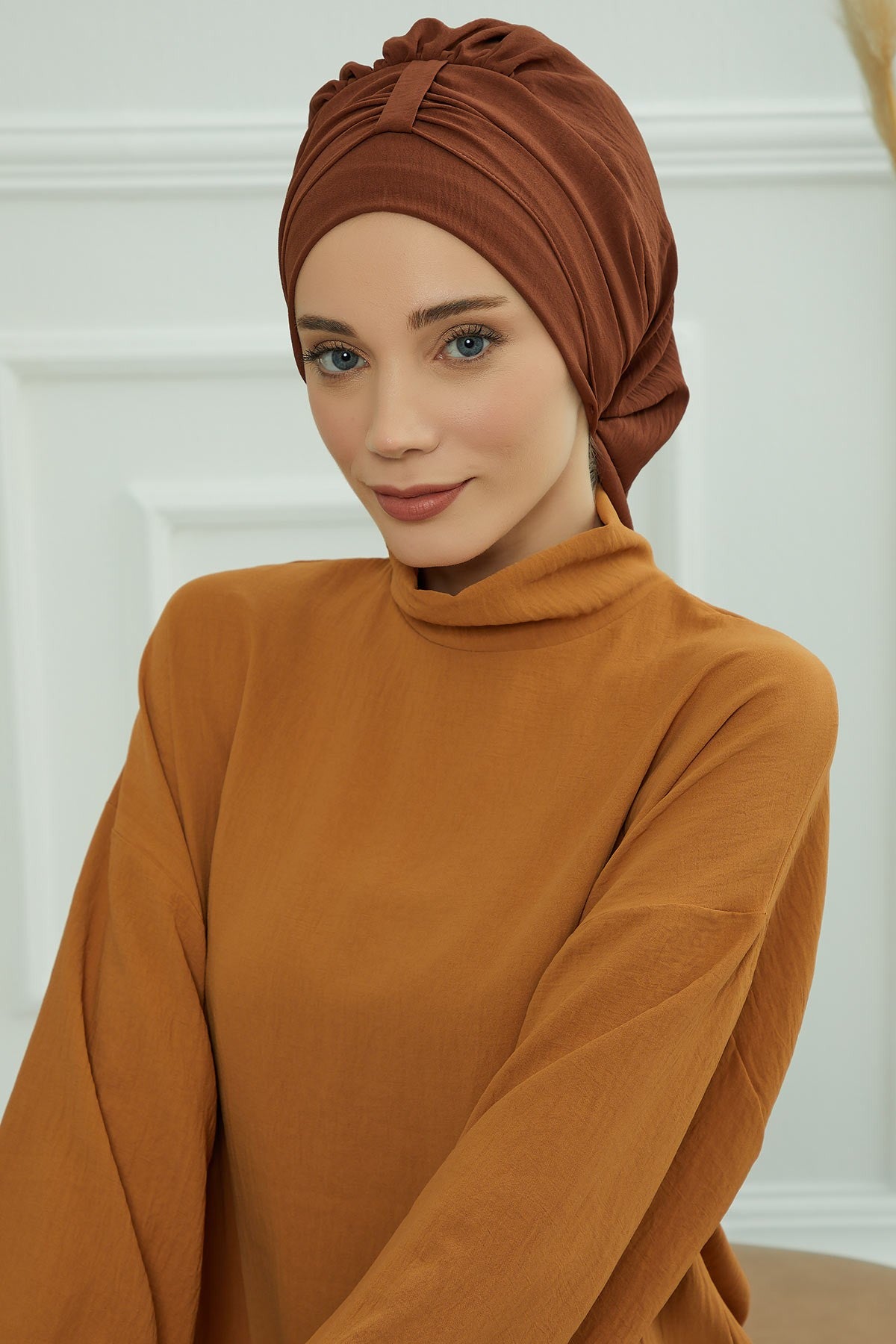 Chic Instant Turban Hat for Women, Modest Fashion Head Cover with Aerobin Fabric, Easy Slip-On Hijab Cap for Everyday Use,HT-90 Cinnamon