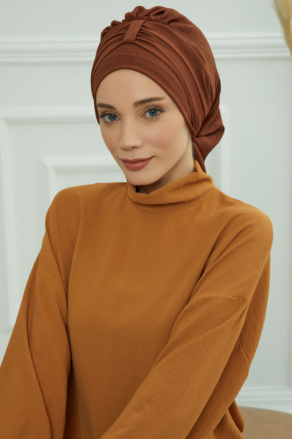 Chic Instant Turban Hat for Women, Modest Fashion Head Cover with Aerobin Fabric, Easy Slip-On Hijab Cap for Everyday Use,HT-90 Cinnamon