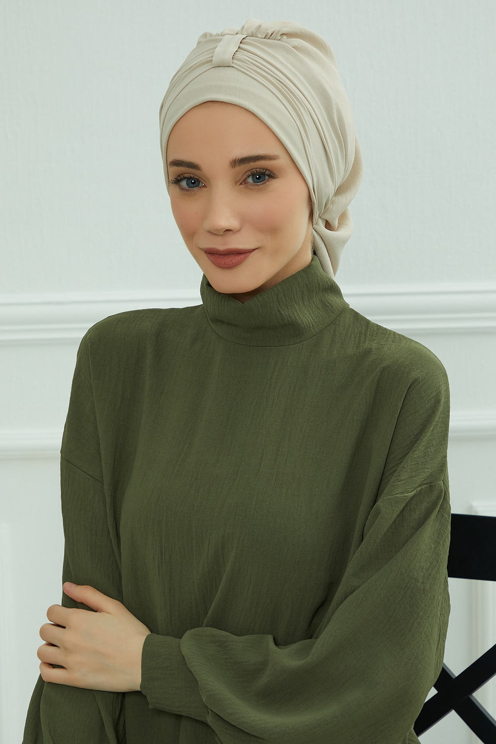 Chic Instant Turban Hat for Women, Modest Fashion Head Cover with Aerobin Fabric, Easy Slip-On Hijab Cap for Everyday Use,HT-90 Beige