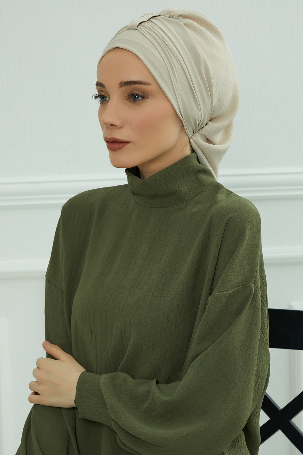 Chic Instant Turban Hat for Women, Modest Fashion Head Cover with Aerobin Fabric, Easy Slip-On Hijab Cap for Everyday Use,HT-90 Beige