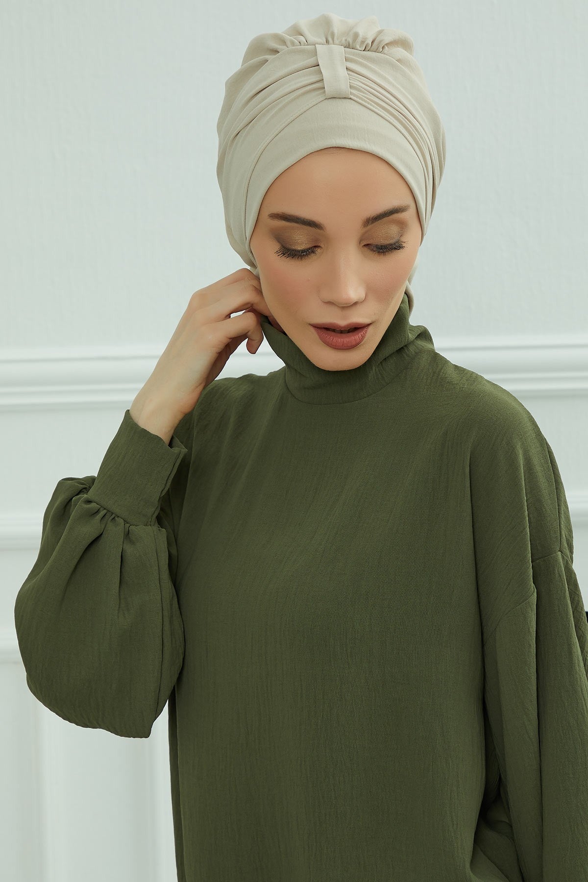 Chic Instant Turban Hat for Women, Modest Fashion Head Cover with Aerobin Fabric, Easy Slip-On Hijab Cap for Everyday Use,HT-90 Beige