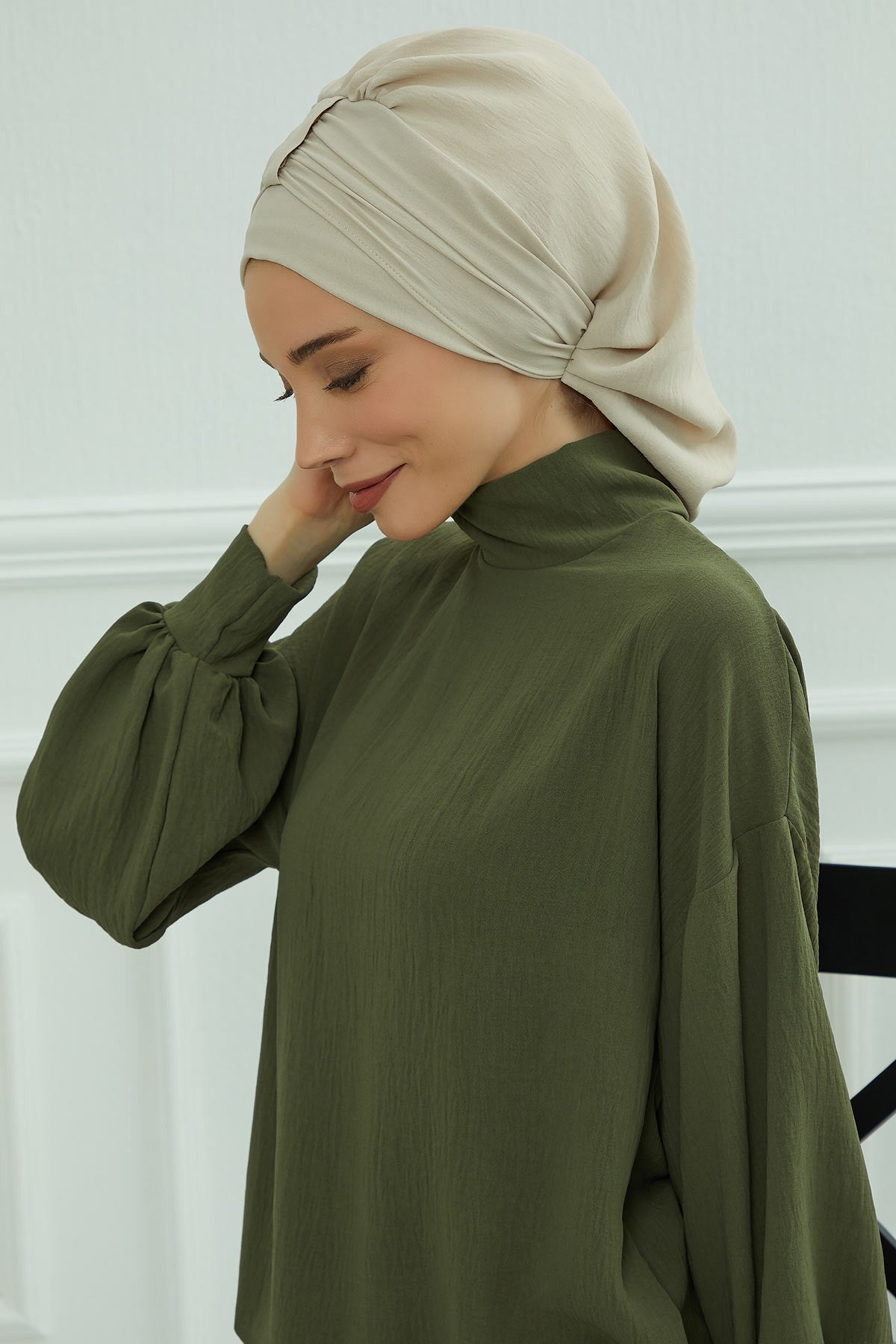 Chic Instant Turban Hat for Women, Modest Fashion Head Cover with Aerobin Fabric, Easy Slip-On Hijab Cap for Everyday Use,HT-90 Beige