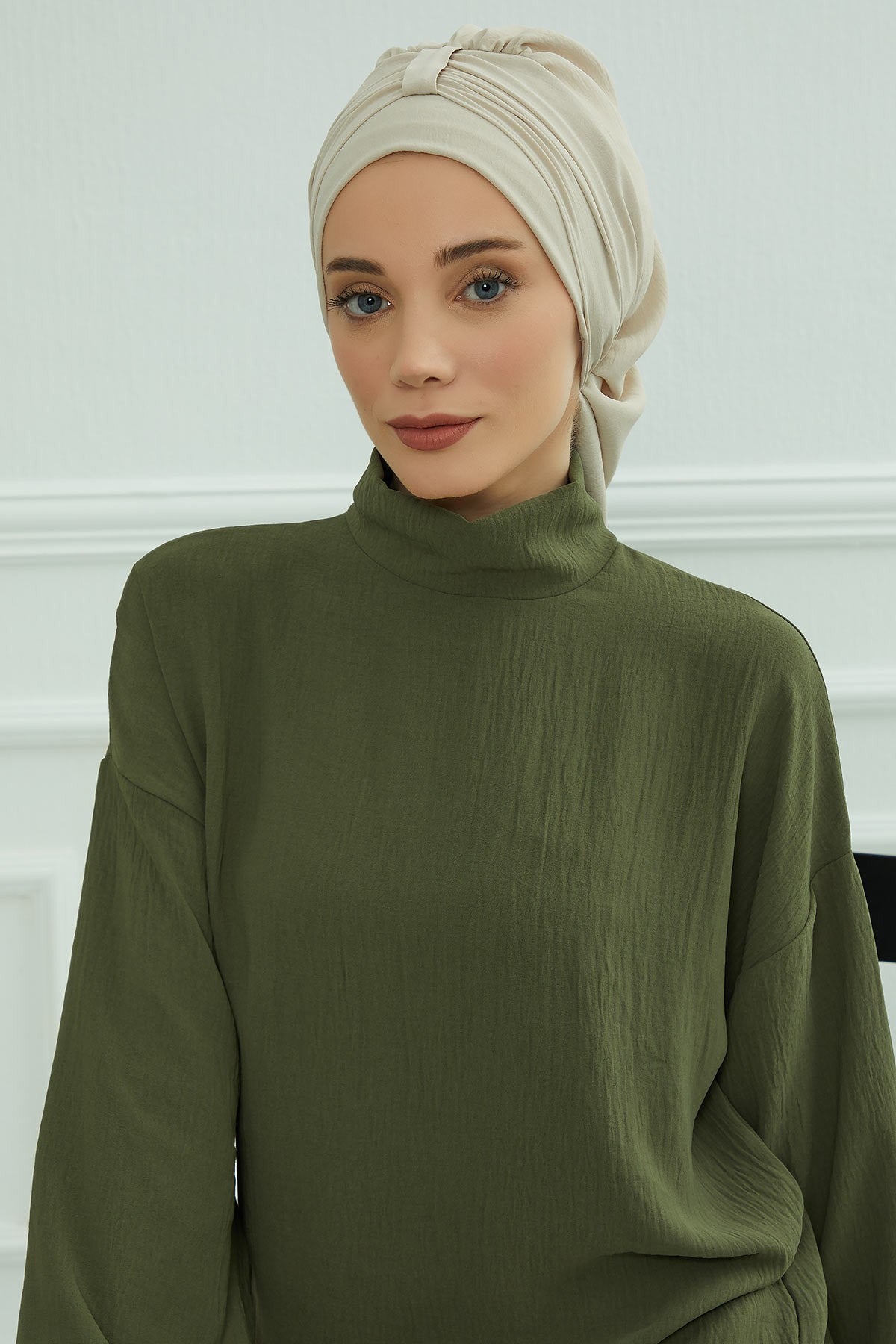Chic Instant Turban Hat for Women, Modest Fashion Head Cover with Aerobin Fabric, Easy Slip-On Hijab Cap for Everyday Use,HT-90 Beige