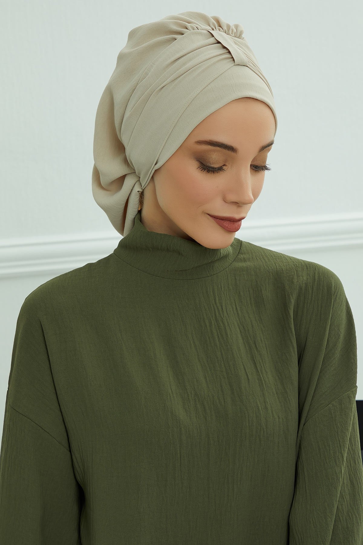 Chic Instant Turban Hat for Women, Modest Fashion Head Cover with Aerobin Fabric, Easy Slip-On Hijab Cap for Everyday Use,HT-90 Beige
