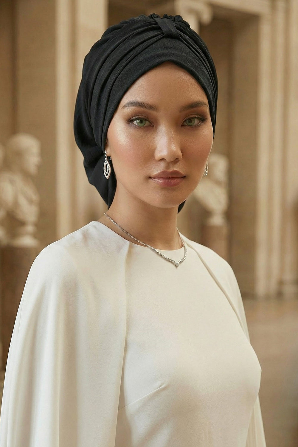 Chic Instant Turban Hat for Women, Modest Fashion Head Cover with Aerobin Fabric, Easy Slip-On Hijab Cap for Everyday Use,HT-90 Black