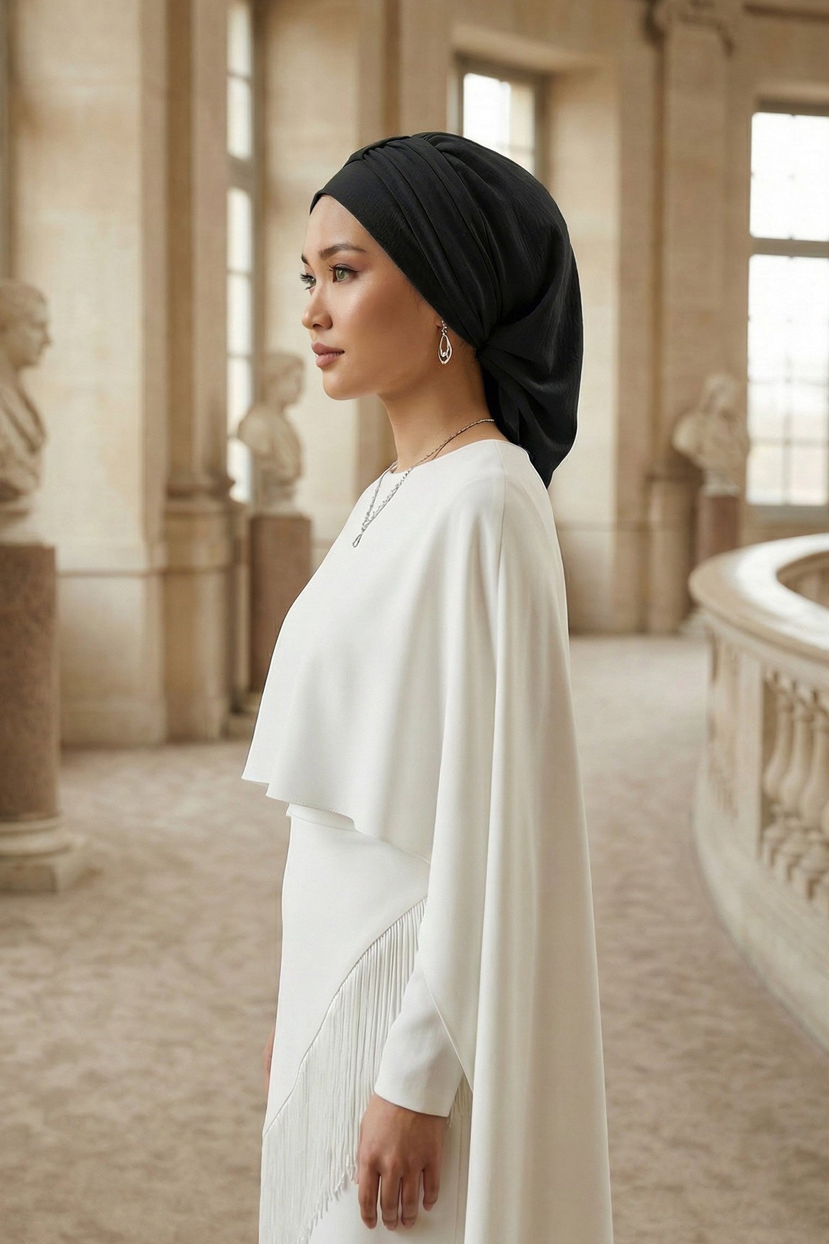 Chic Instant Turban Hat for Women, Modest Fashion Head Cover with Aerobin Fabric, Easy Slip-On Hijab Cap for Everyday Use,HT-90 Black