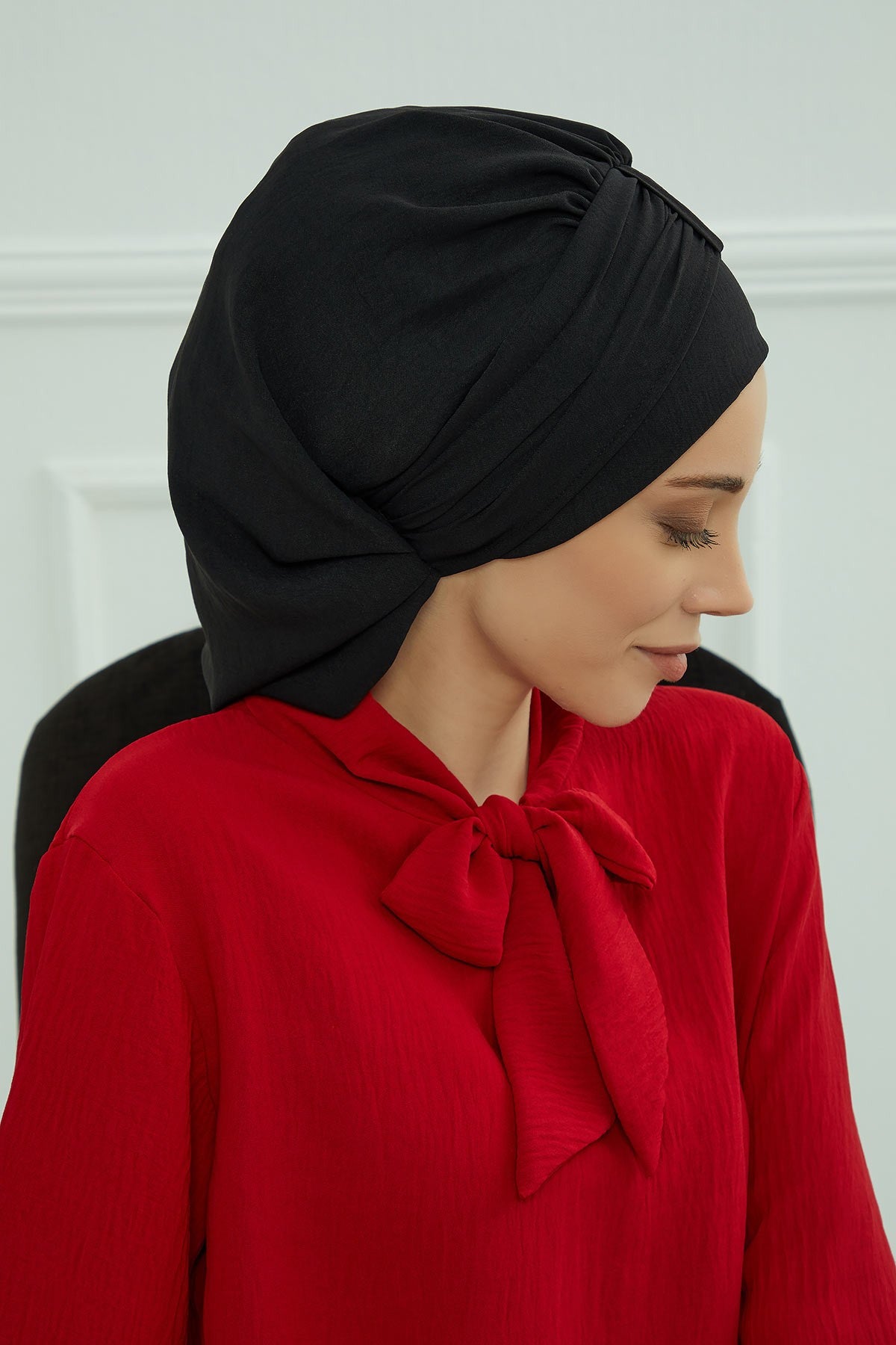 Chic Instant Turban Hat for Women, Modest Fashion Head Cover with Aerobin Fabric, Easy Slip-On Hijab Cap for Everyday Use,HT-90 Black