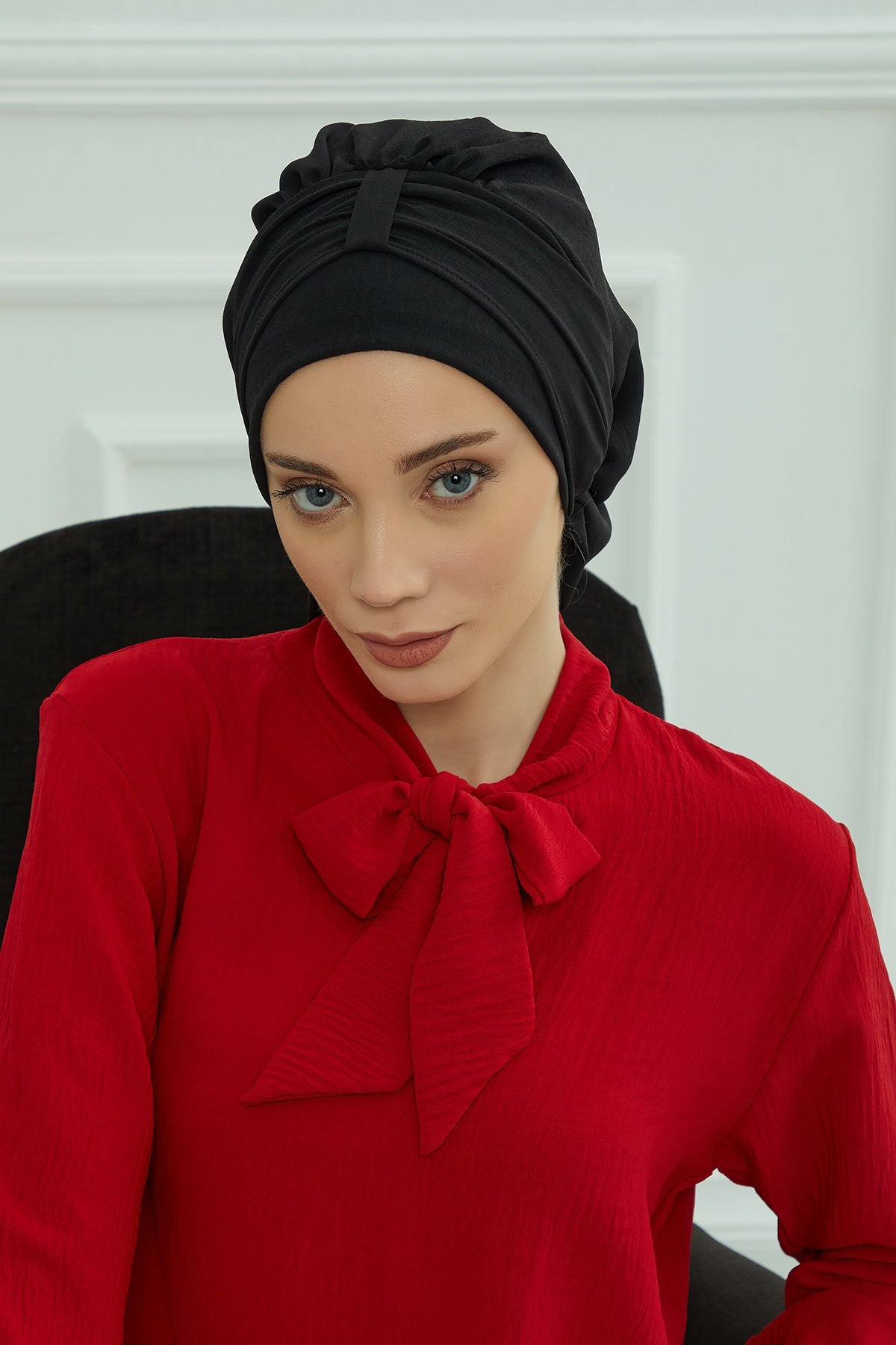 Chic Instant Turban Hat for Women, Modest Fashion Head Cover with Aerobin Fabric, Easy Slip-On Hijab Cap for Everyday Use,HT-90 Black