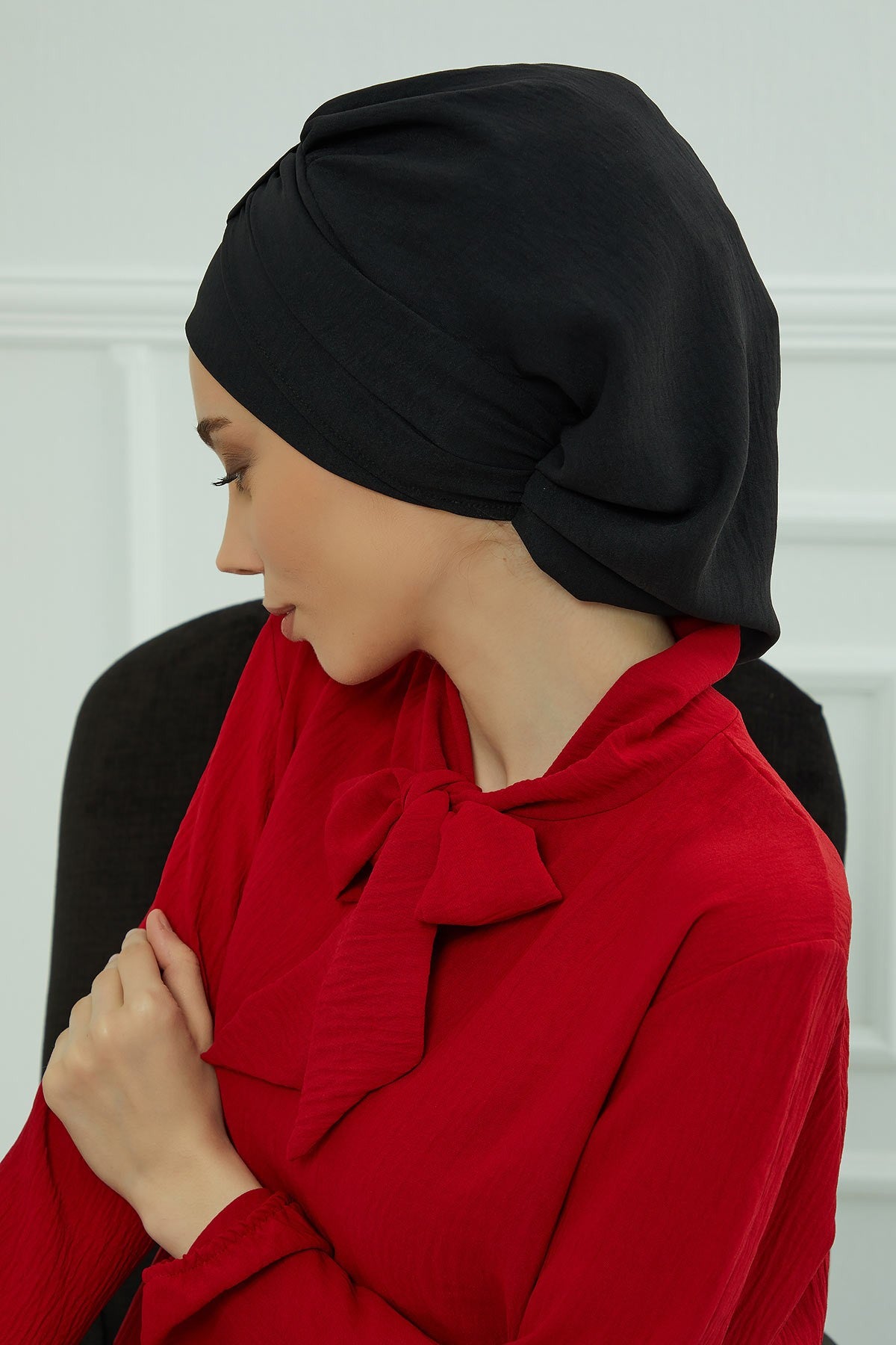 Chic Instant Turban Hat for Women, Modest Fashion Head Cover with Aerobin Fabric, Easy Slip-On Hijab Cap for Everyday Use,HT-90 Black