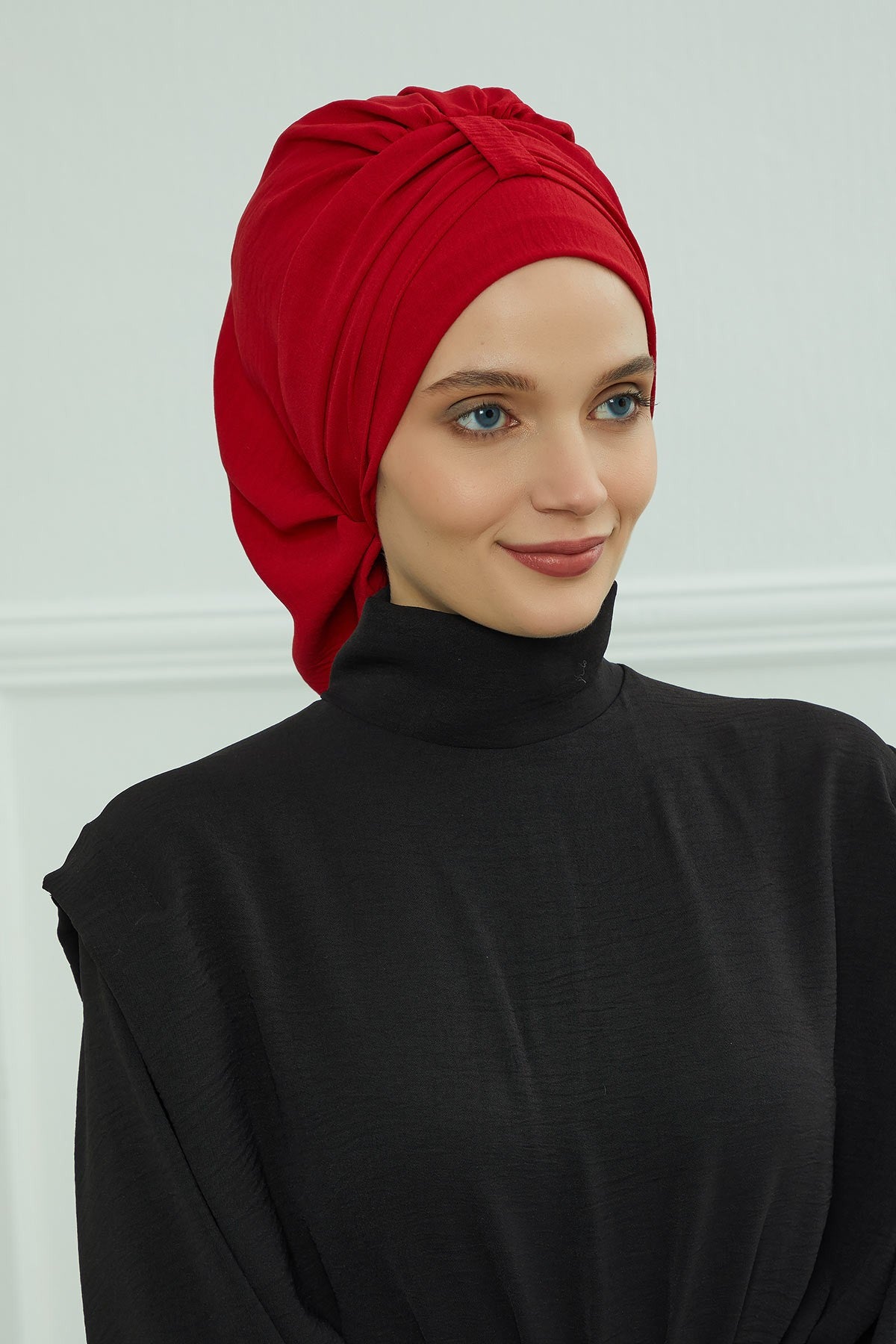 Chic Instant Turban Hat for Women, Modest Fashion Head Cover with Aerobin Fabric, Easy Slip-On Hijab Cap for Everyday Use,HT-90 Red