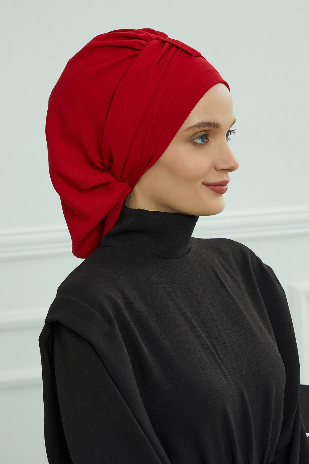 Chic Instant Turban Hat for Women, Modest Fashion Head Cover with Aerobin Fabric, Easy Slip-On Hijab Cap for Everyday Use,HT-90 Red