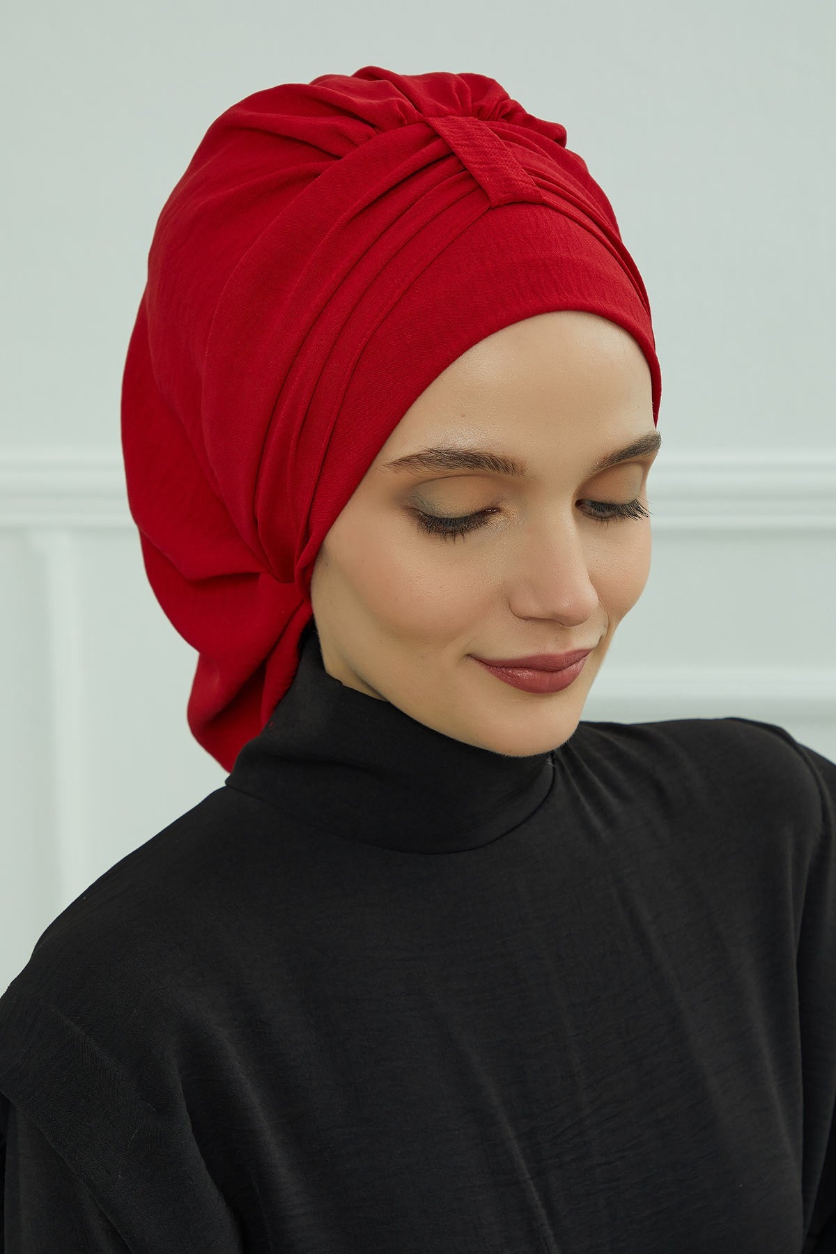 Chic Instant Turban Hat for Women, Modest Fashion Head Cover with Aerobin Fabric, Easy Slip-On Hijab Cap for Everyday Use,HT-90 Red