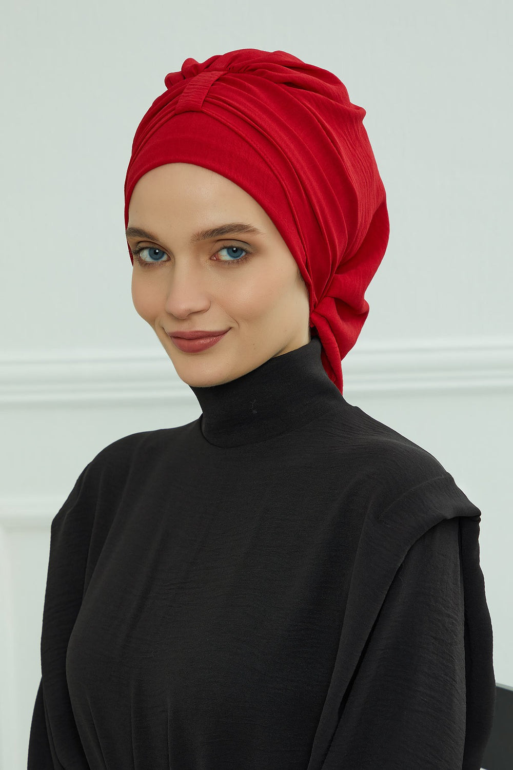 Chic Instant Turban Hat for Women, Modest Fashion Head Cover with Aerobin Fabric, Easy Slip-On Hijab Cap for Everyday Use,HT-90 Red