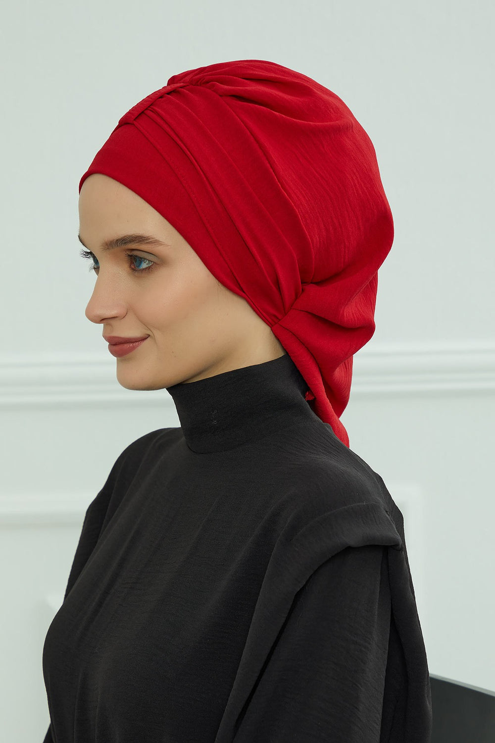 Chic Instant Turban Hat for Women, Modest Fashion Head Cover with Aerobin Fabric, Easy Slip-On Hijab Cap for Everyday Use,HT-90 Red