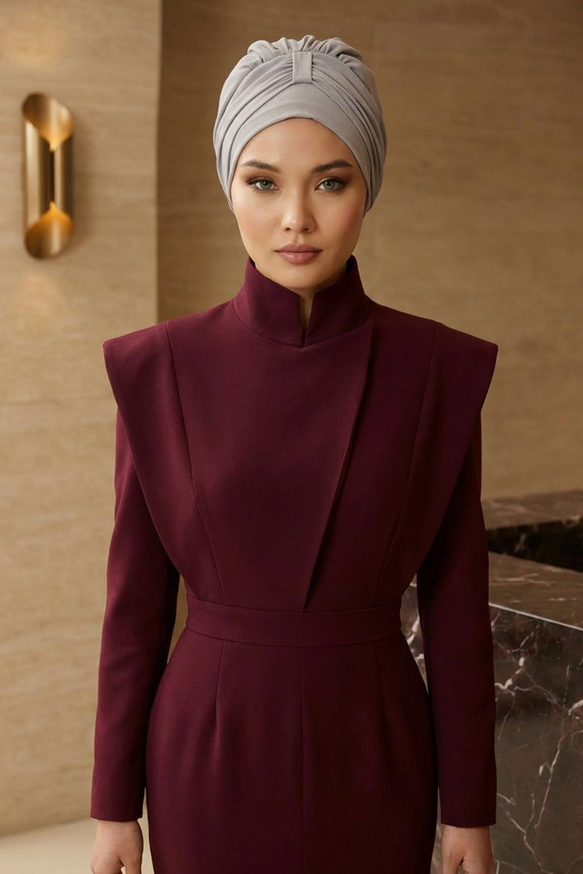 Chic Instant Turban Hat for Women, Modest Fashion Head Cover with Aerobin Fabric, Easy Slip-On Hijab Cap for Everyday Use,HT-90 Grey