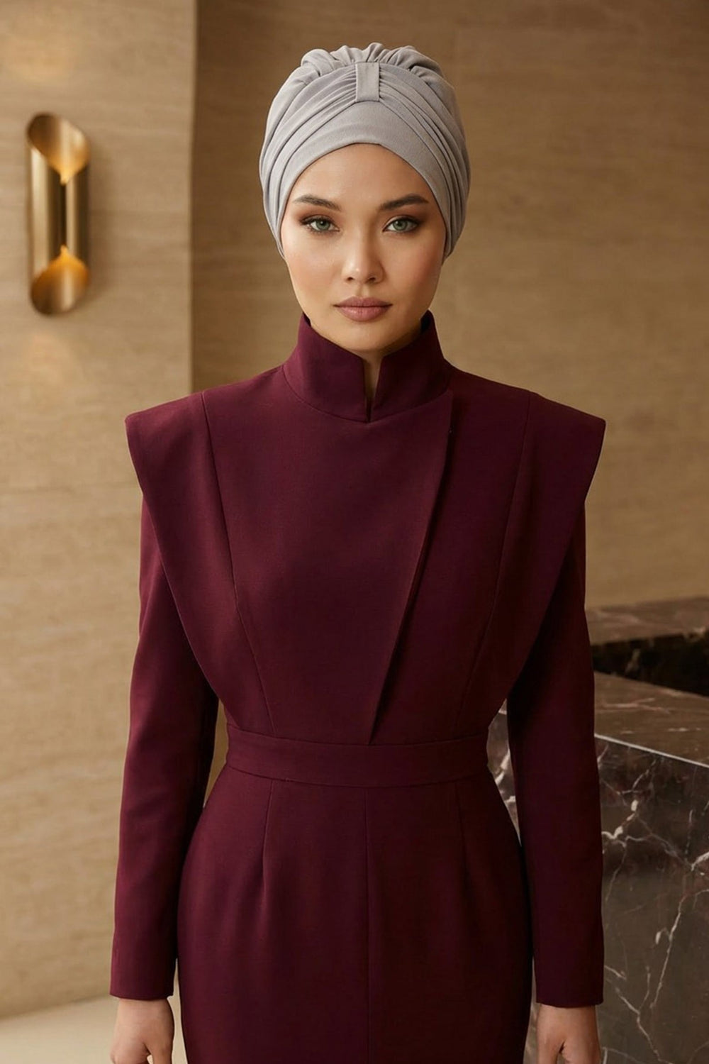 Chic Instant Turban Hat for Women, Modest Fashion Head Cover with Aerobin Fabric, Easy Slip-On Hijab Cap for Everyday Use,HT-90 Grey