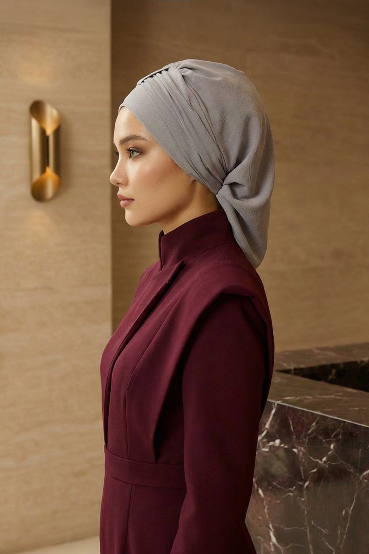 Chic Instant Turban Hat for Women, Modest Fashion Head Cover with Aerobin Fabric, Easy Slip-On Hijab Cap for Everyday Use,HT-90 Grey