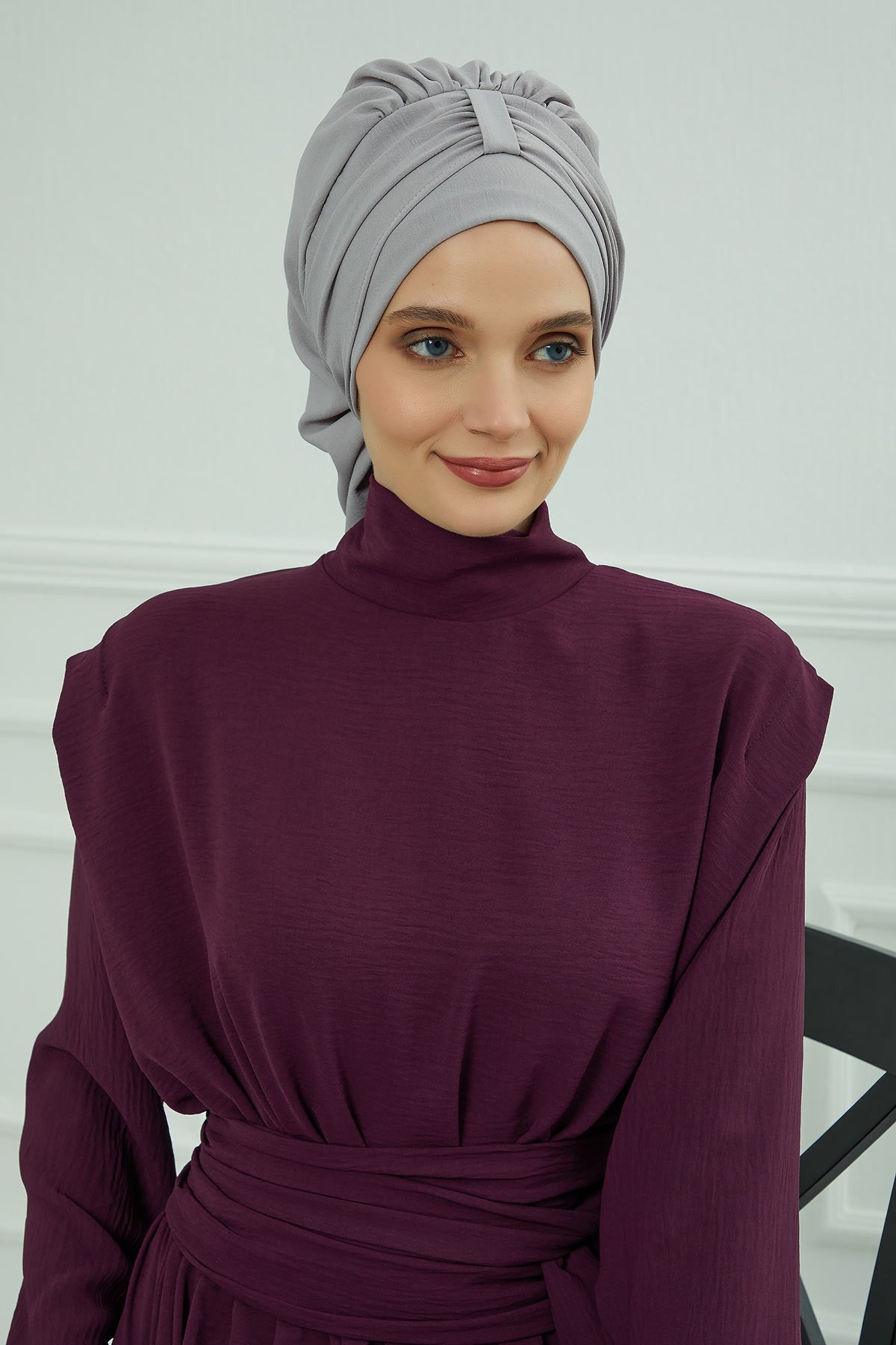 Chic Instant Turban Hat for Women, Modest Fashion Head Cover with Aerobin Fabric, Easy Slip-On Hijab Cap for Everyday Use,HT-90 Grey