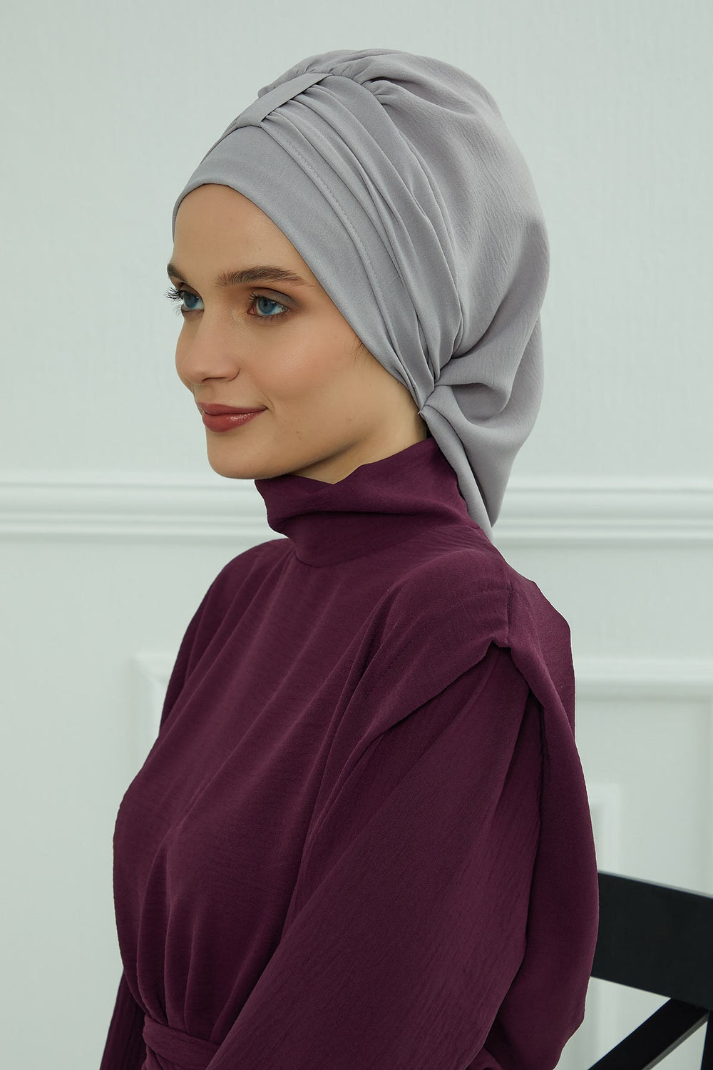 Chic Instant Turban Hat for Women, Modest Fashion Head Cover with Aerobin Fabric, Easy Slip-On Hijab Cap for Everyday Use,HT-90 Grey