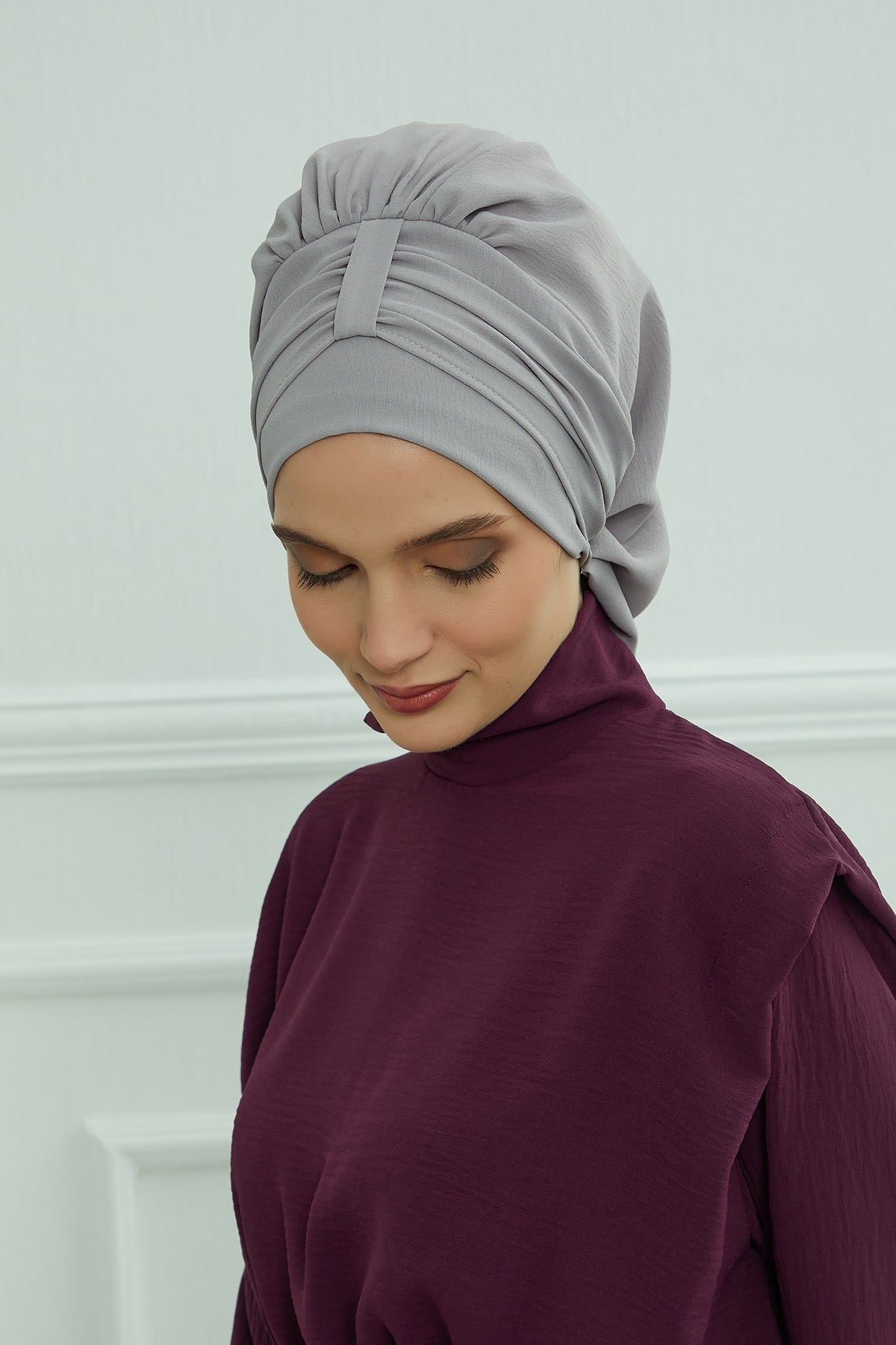 Chic Instant Turban Hat for Women, Modest Fashion Head Cover with Aerobin Fabric, Easy Slip-On Hijab Cap for Everyday Use,HT-90 Grey