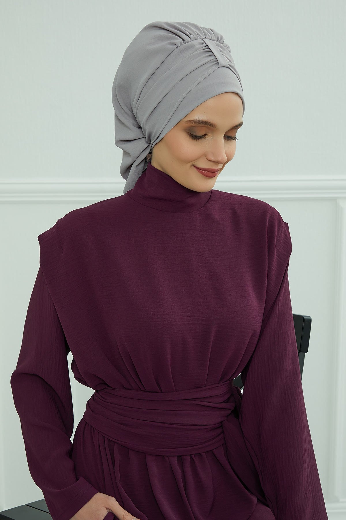 Chic Instant Turban Hat for Women, Modest Fashion Head Cover with Aerobin Fabric, Easy Slip-On Hijab Cap for Everyday Use,HT-90 Grey