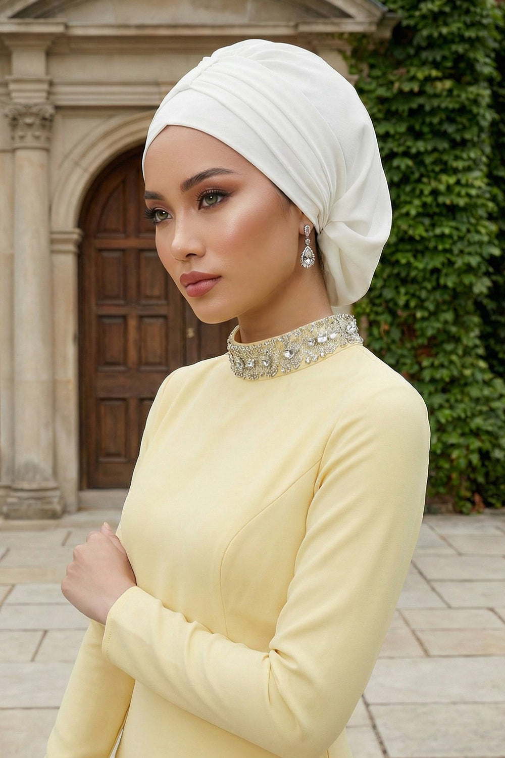 Chic Instant Turban Hat for Women, Modest Fashion Head Cover with Aerobin Fabric, Easy Slip-On Hijab Cap for Everyday Use,HT-90 White