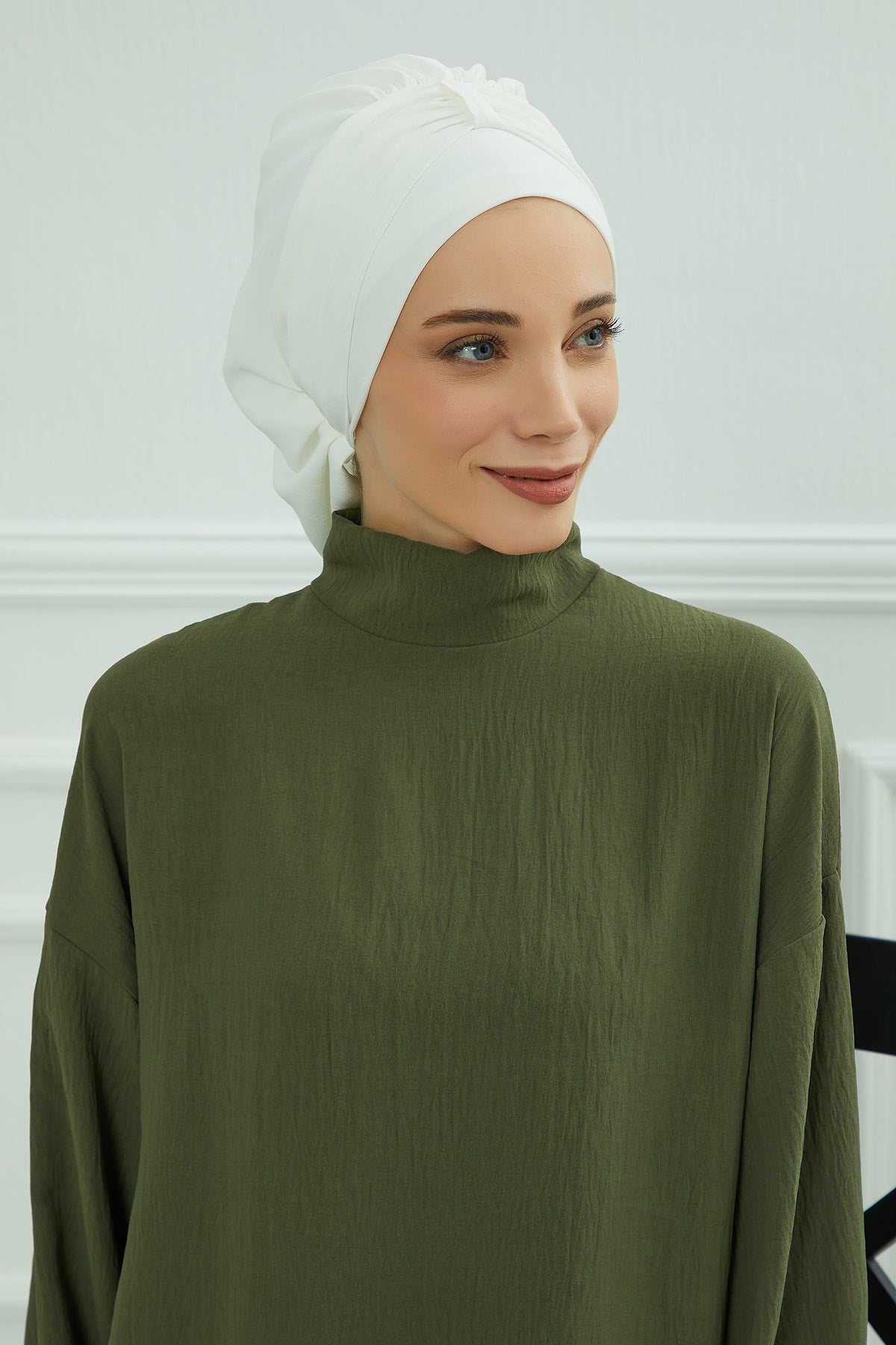 Chic Instant Turban Hat for Women, Modest Fashion Head Cover with Aerobin Fabric, Easy Slip-On Hijab Cap for Everyday Use,HT-90 White