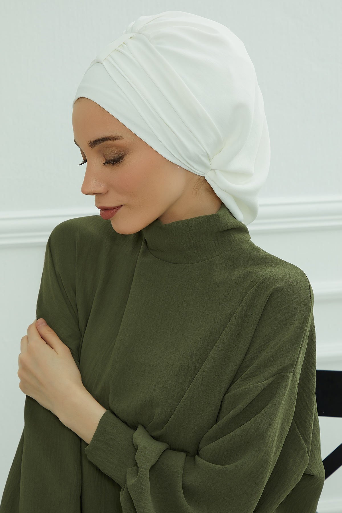 Chic Instant Turban Hat for Women, Modest Fashion Head Cover with Aerobin Fabric, Easy Slip-On Hijab Cap for Everyday Use,HT-90 White