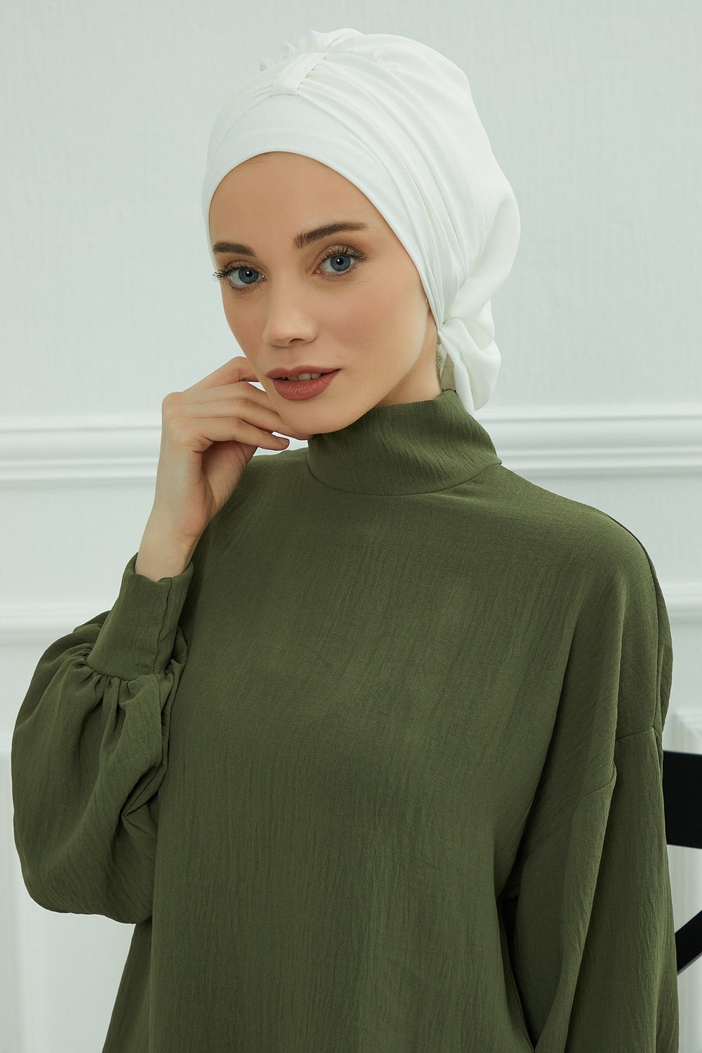 Chic Instant Turban Hat for Women, Modest Fashion Head Cover with Aerobin Fabric, Easy Slip-On Hijab Cap for Everyday Use,HT-90 White