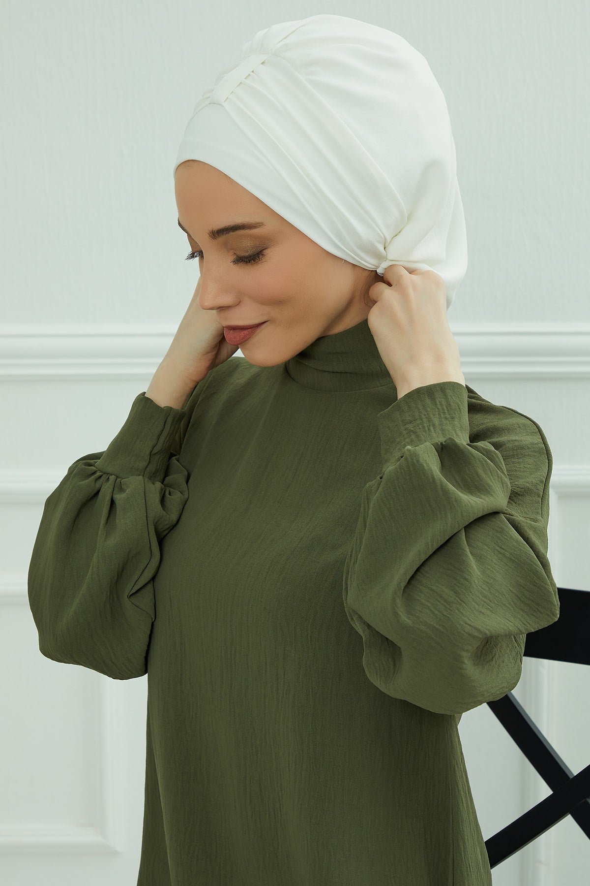 Chic Instant Turban Hat for Women, Modest Fashion Head Cover with Aerobin Fabric, Easy Slip-On Hijab Cap for Everyday Use,HT-90 White