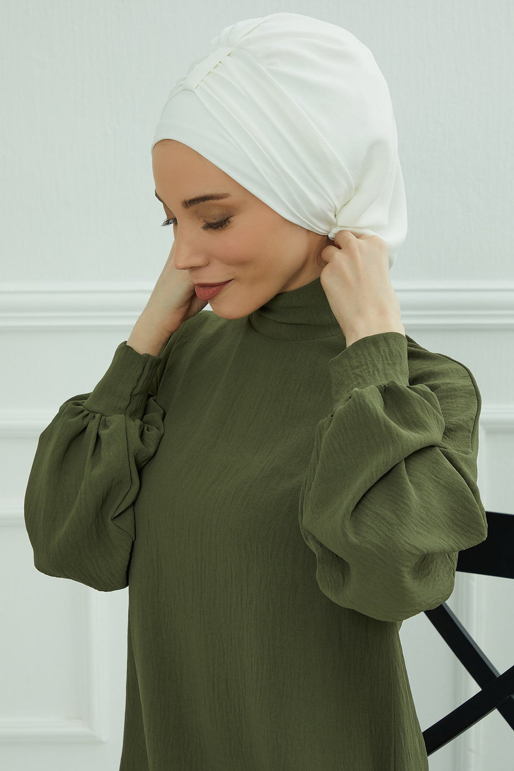 Chic Instant Turban Hat for Women, Modest Fashion Head Cover with Aerobin Fabric, Easy Slip-On Hijab Cap for Everyday Use,HT-90 White