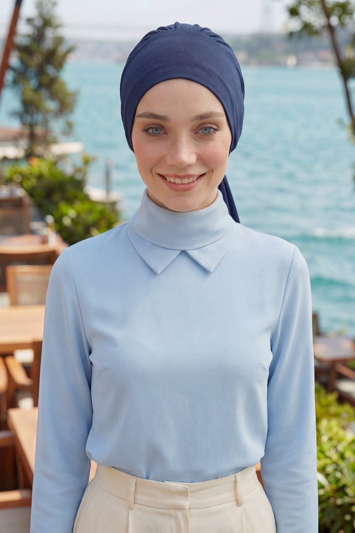 Chic Instant Turban Headscarf, Ready to Wear Instant Hijab, Easy Wrap & Trendy Turban Hijab Design, Stylish Chemo Cancer Cap for Women,B-49 Navy Blue