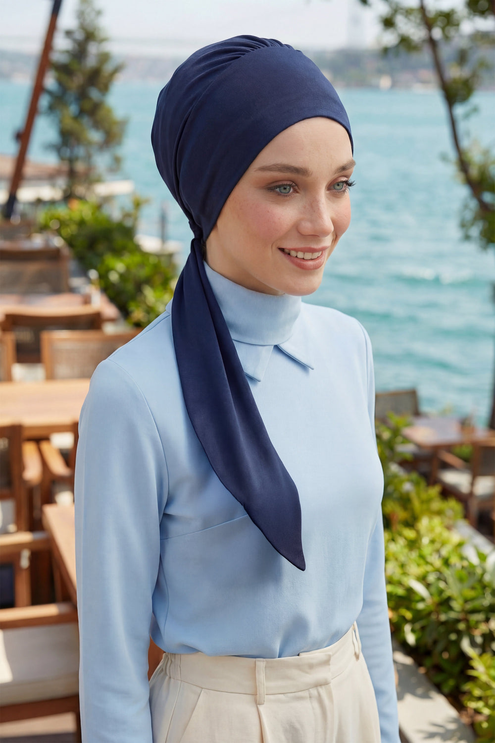 Chic Instant Turban Headscarf, Ready to Wear Instant Hijab, Easy Wrap & Trendy Turban Hijab Design, Stylish Chemo Cancer Cap for Women,B-49 Navy Blue